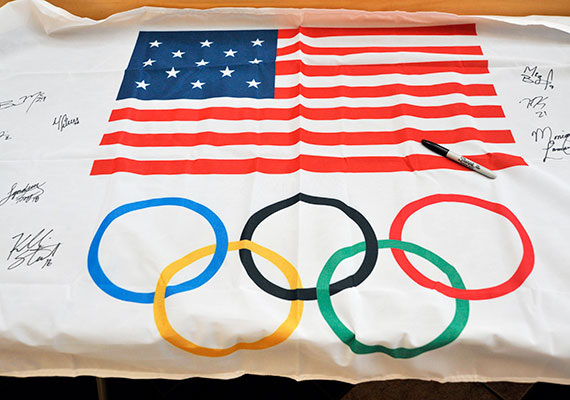 The team autographed this banner at their practice arena at Belmont Hill School.
