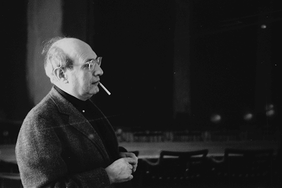 Rothko in front of "Panel Two" and "Panel Three" of the Harvard murals inside the Holyoke Center. Photo by Elizabeth H. Jones