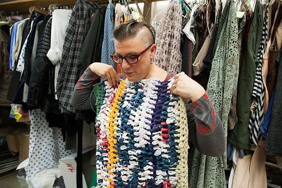 Inside American Repertory Theater's (A.R.T.) costume shop, designers work to create costumes for "O.P.C.," the new comedy by Eve Ensler. Shop manager Jeannette Hawley is pictured inside the shop. Photos by Stephanie Mitchell/Harvard Staff Photographer