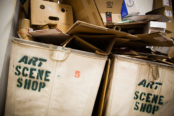 A detail of the materials in the A.R.T. scene shop is pictured. About 90 percent of the finished set will be made up of recycled materials.