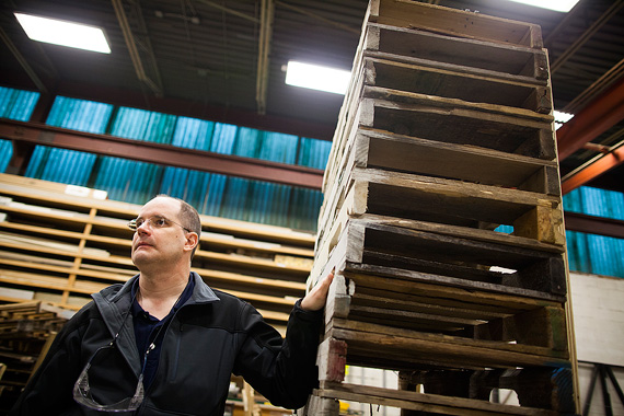 A.R.T. Technical Director Steve Setterlun constructed parts of the set for "O.P.C." from recycled materials, like these wooden pallets, courtesy of a local garden center.