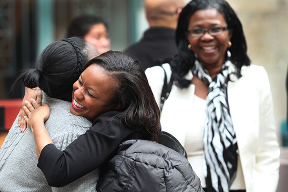 Nicole Jackson (center) celebrates her good news. Photo by Kiera Blessing


