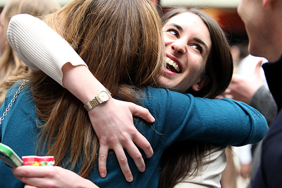 Harvard Medical School students rejoice in learning where they're headed to complete their residency programs. Photo by Kiera Blessing  