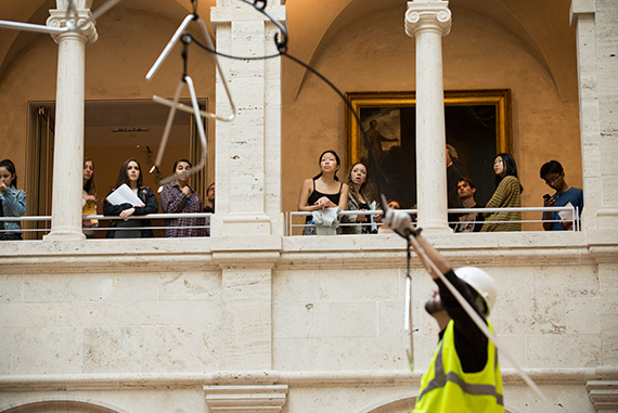 Museum guests observe the installation, which celebrates Piano’s architecture while encouraging visitors to “see the space differently," said Mary Schneider Enriquez, the Houghton Associate Curator of Modern and Contemporary Art.
