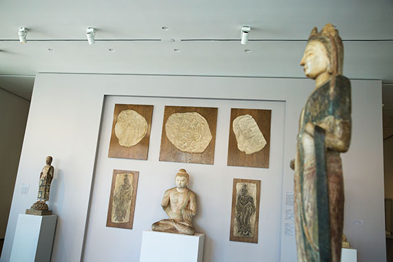 A gallery of Buddhist works from the collection of the Arthur M. Sackler Museum includes 6th-century cave temple sculptures from Tianlongshan, China. Stephanie Mitchell/Harvard Staff Photographer