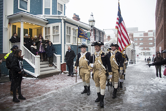 A performance by the Lexington Minutemen signaled the arrival of Hasty Pudding Man of the Year Joseph Gordon-Levitt during a special public performance. Photo by Shraddha Gupta