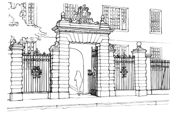 The Class of 1889 Gate. Sketch by Roger Erickson