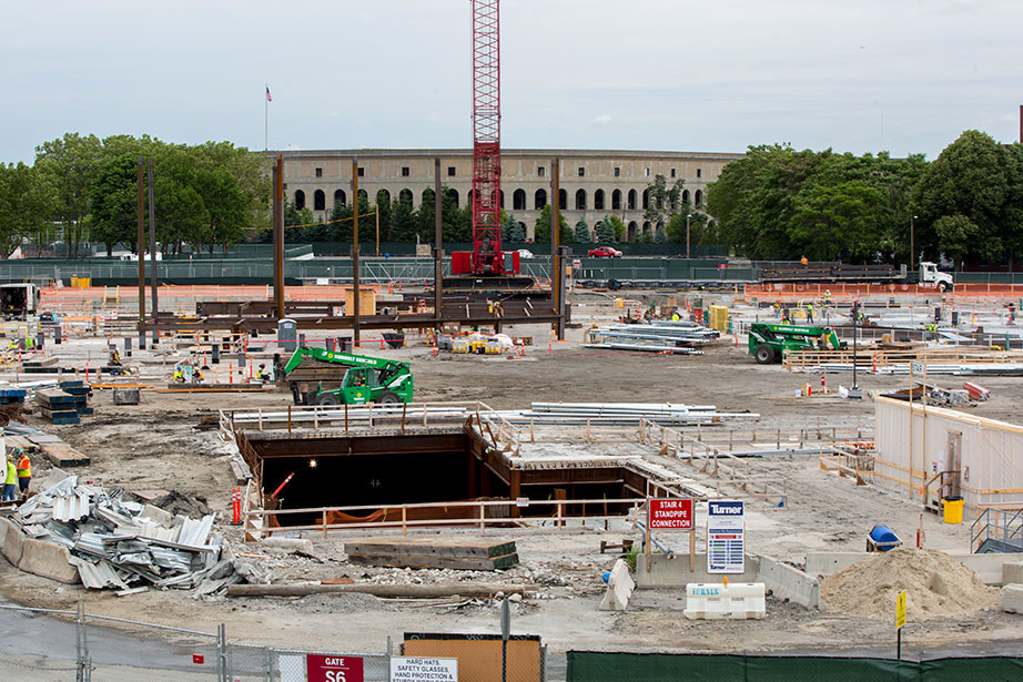 Steel girders are being installed at the Harvard University Science and Engineering Complex in Allston.