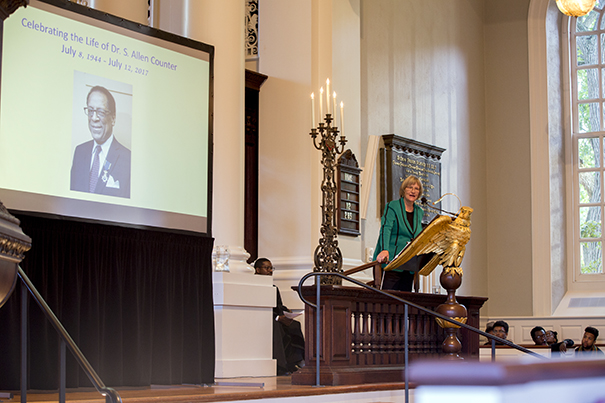 President Drew Faust remembered S. Allen Counter, Harvard professor, at the Memorial Church, Harvard University.