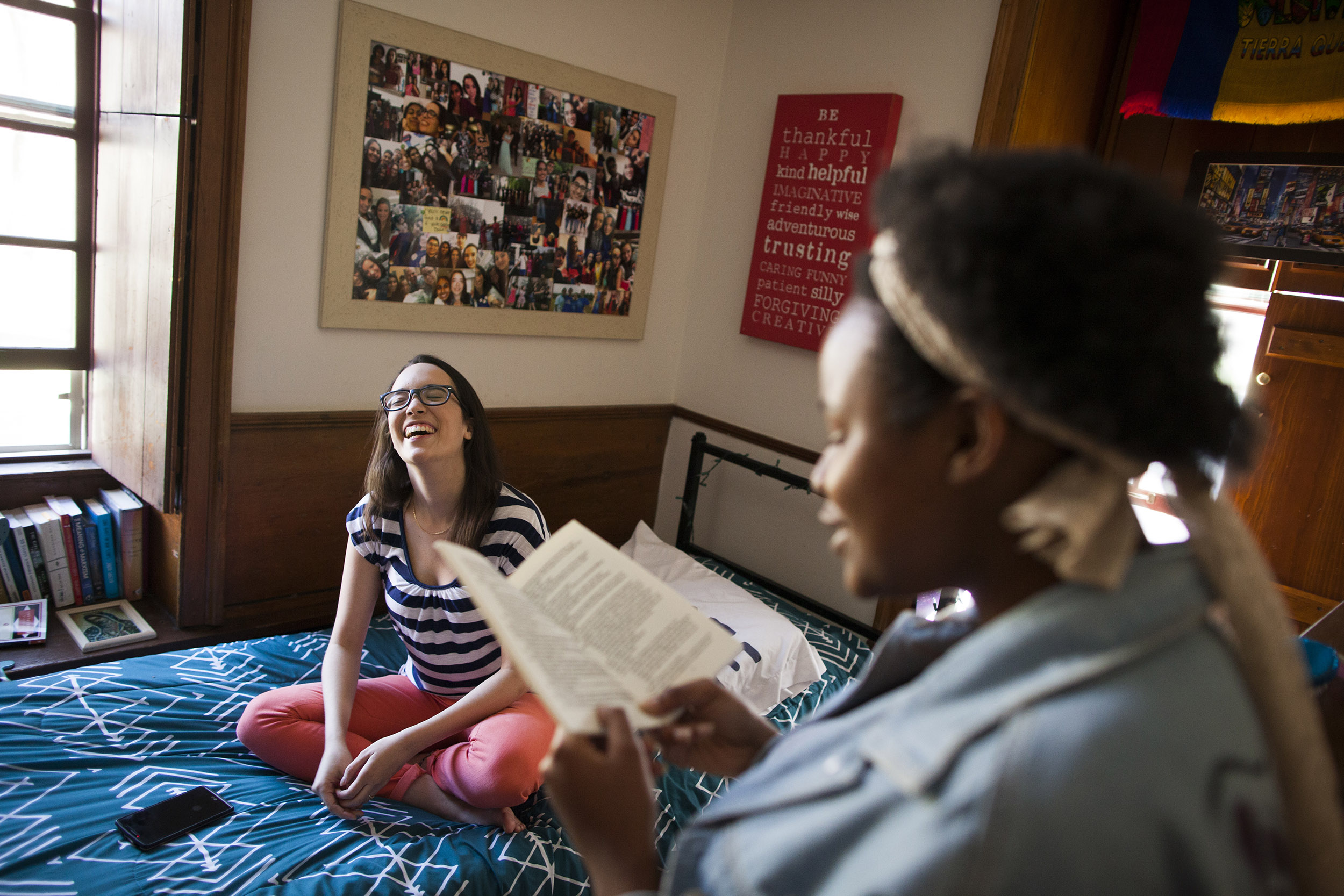 First year roommates Tatiana Patino '20 (left), from Georgia, and Walburga Khumalo '20, from South Africa, share a room in Stoughton Hall.