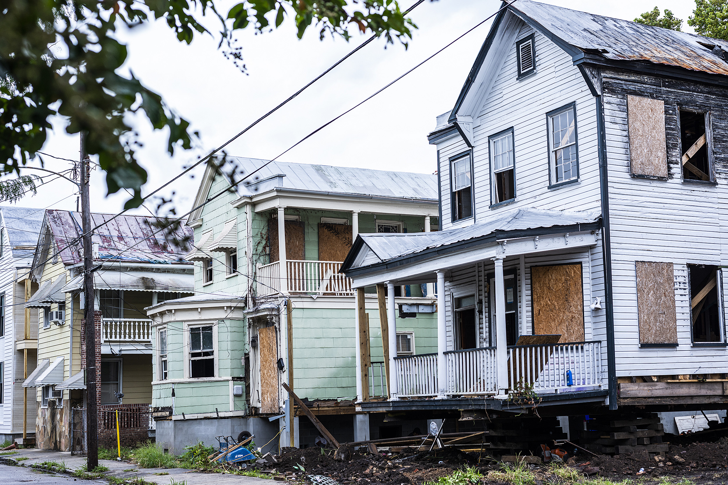 Boarded-up houses in Charleston, S.C.