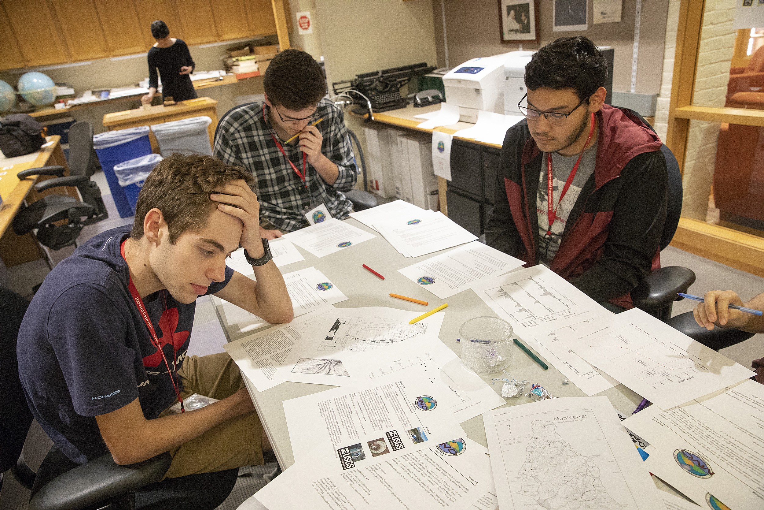 Drew Kellner (from left), Jack Golden, and Evans Berreondo take part in a disaster exercise.