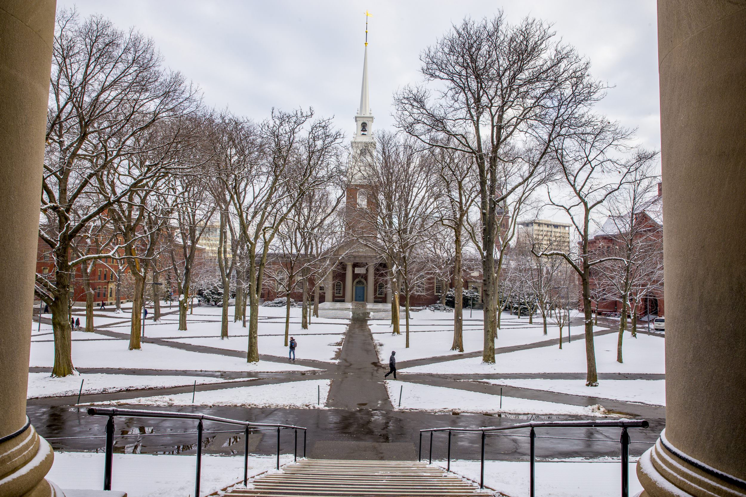 A snowy view of the theater