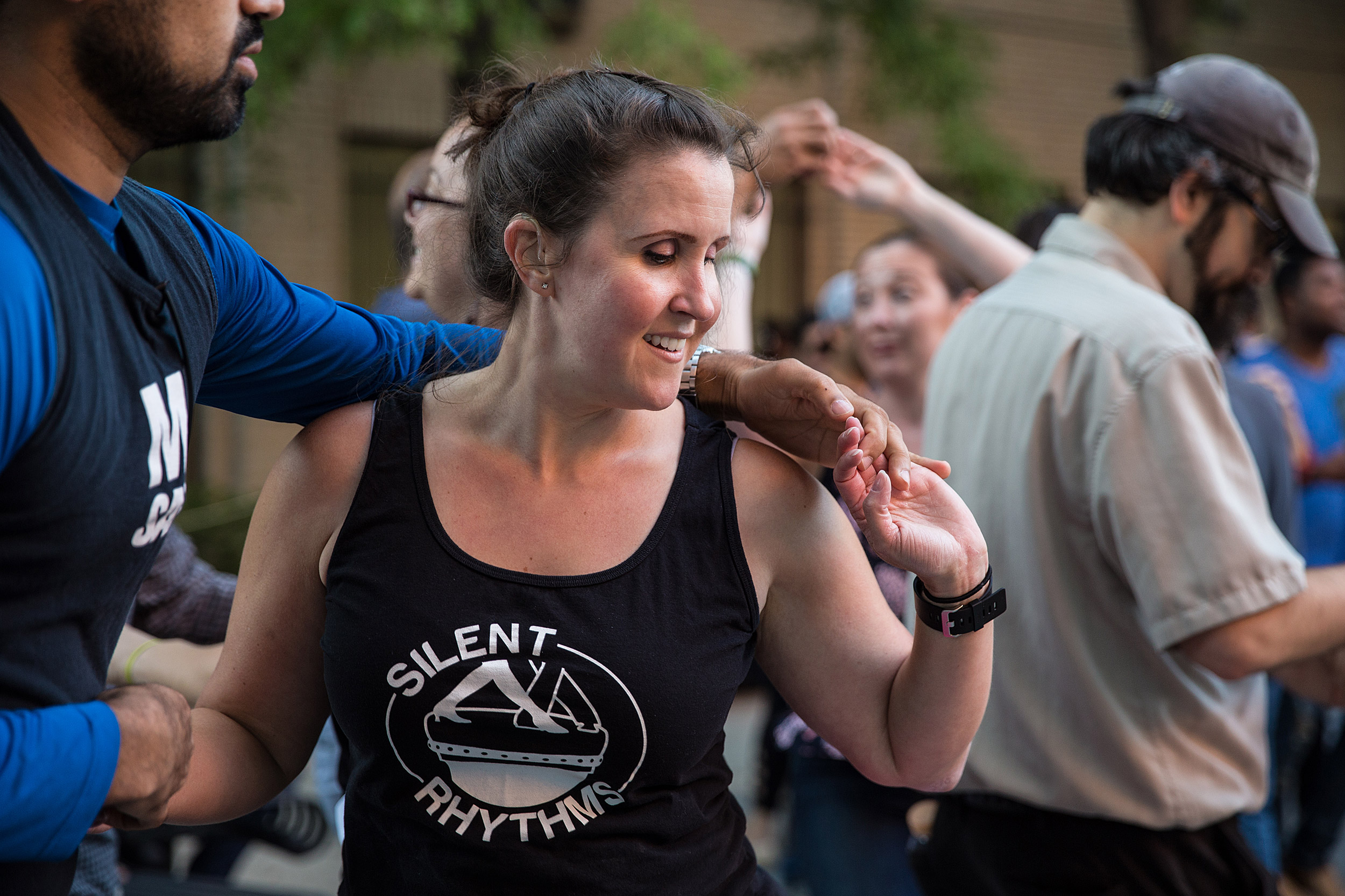 Kerry Thompson dances at Salsa in the Park.