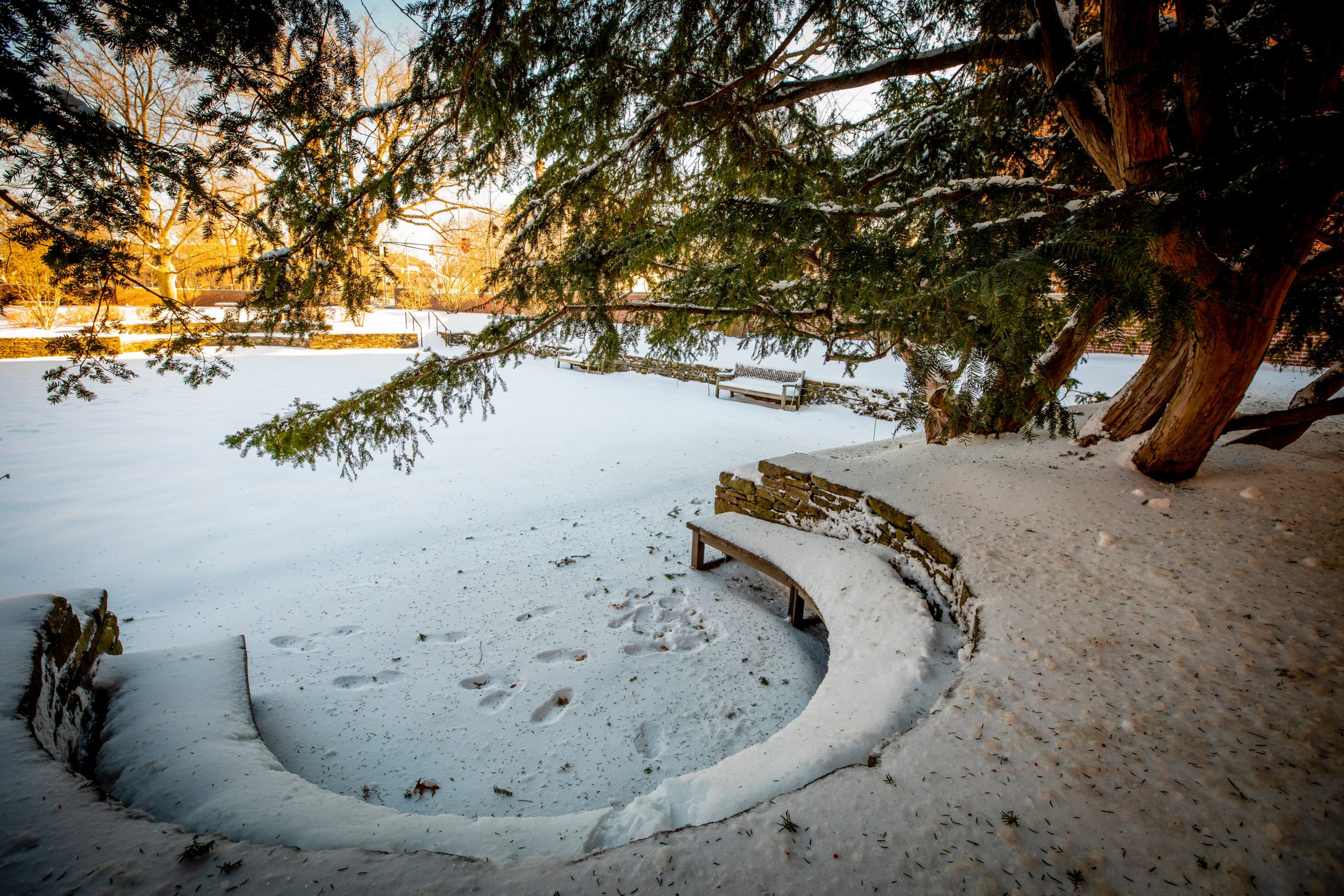 Radcliffe gardens with snow