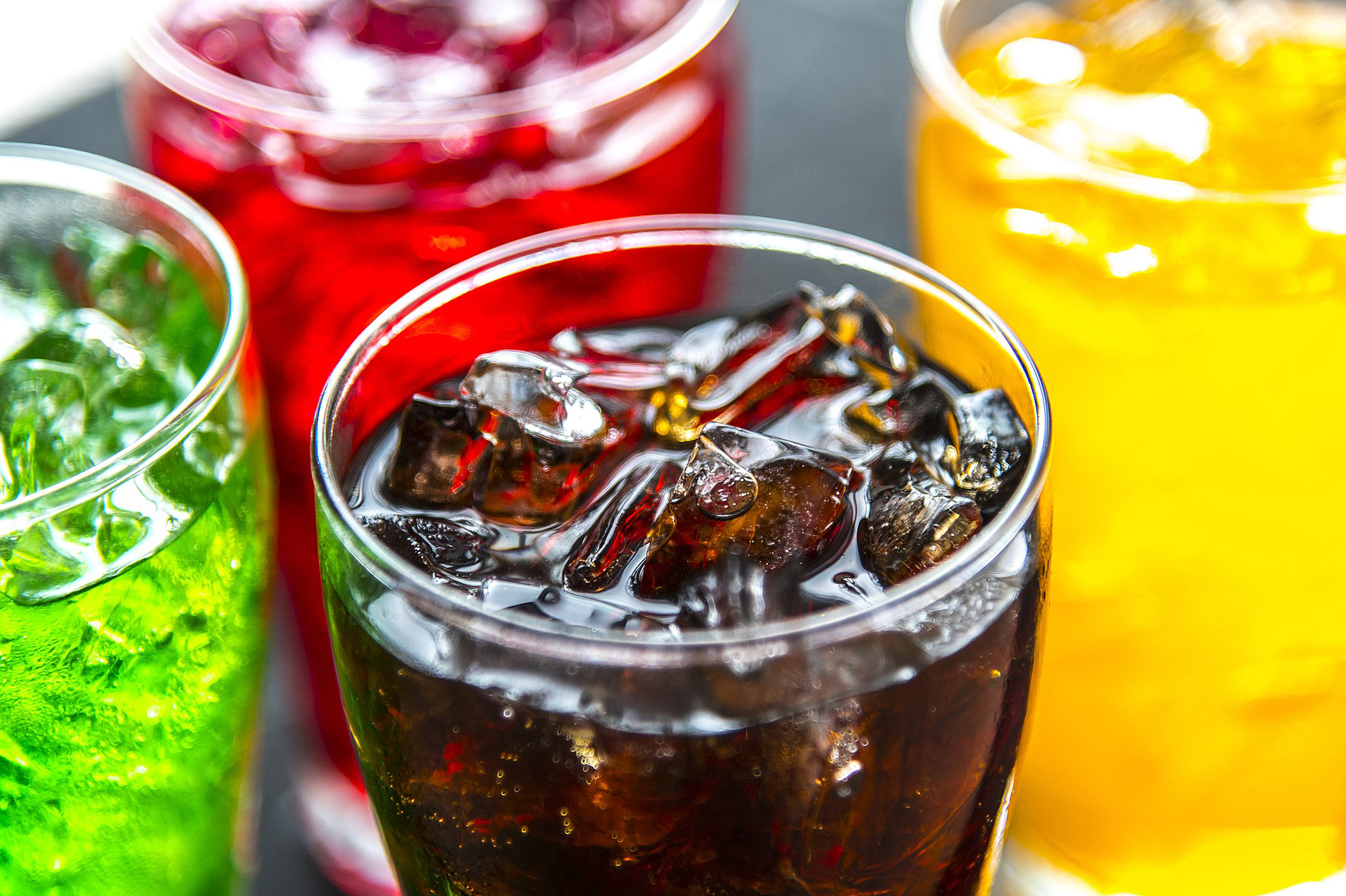 Soda with ice in a glass