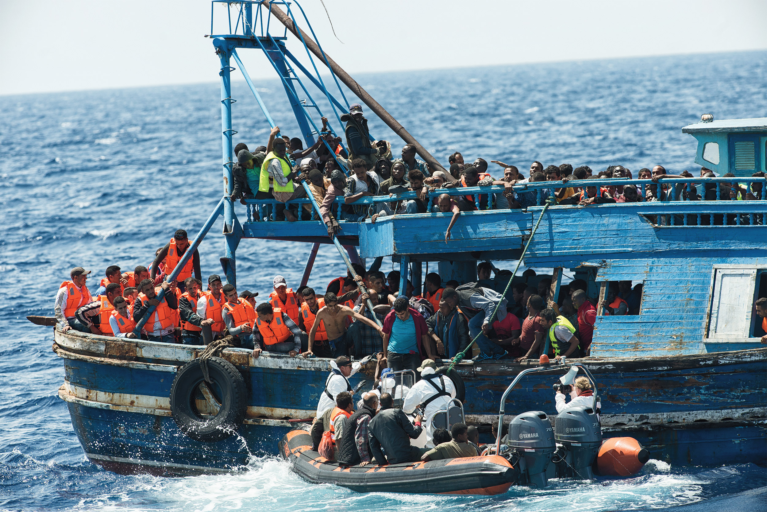 MY Phoenix, a search and rescue ship and a Swedish coast guard ship rescue 450 people.