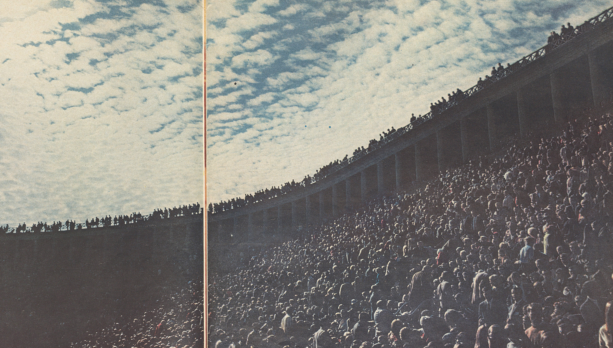 Students filled Harvard Stadium for a rally.