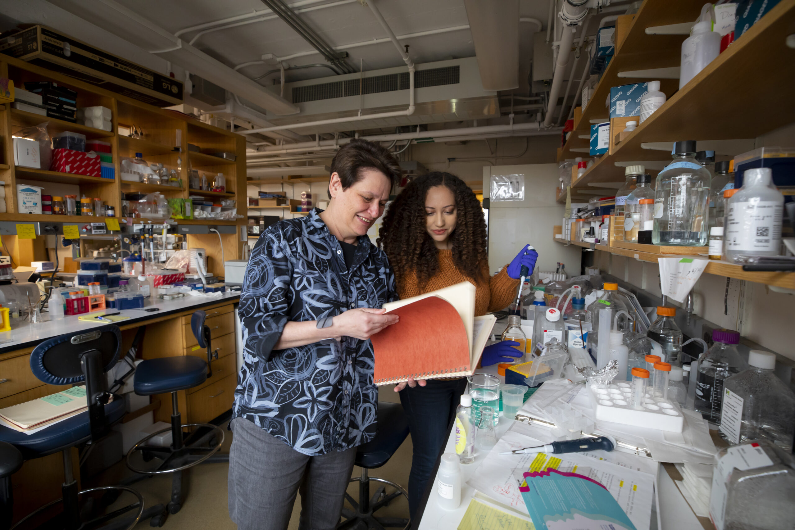 Professor and student in the lab