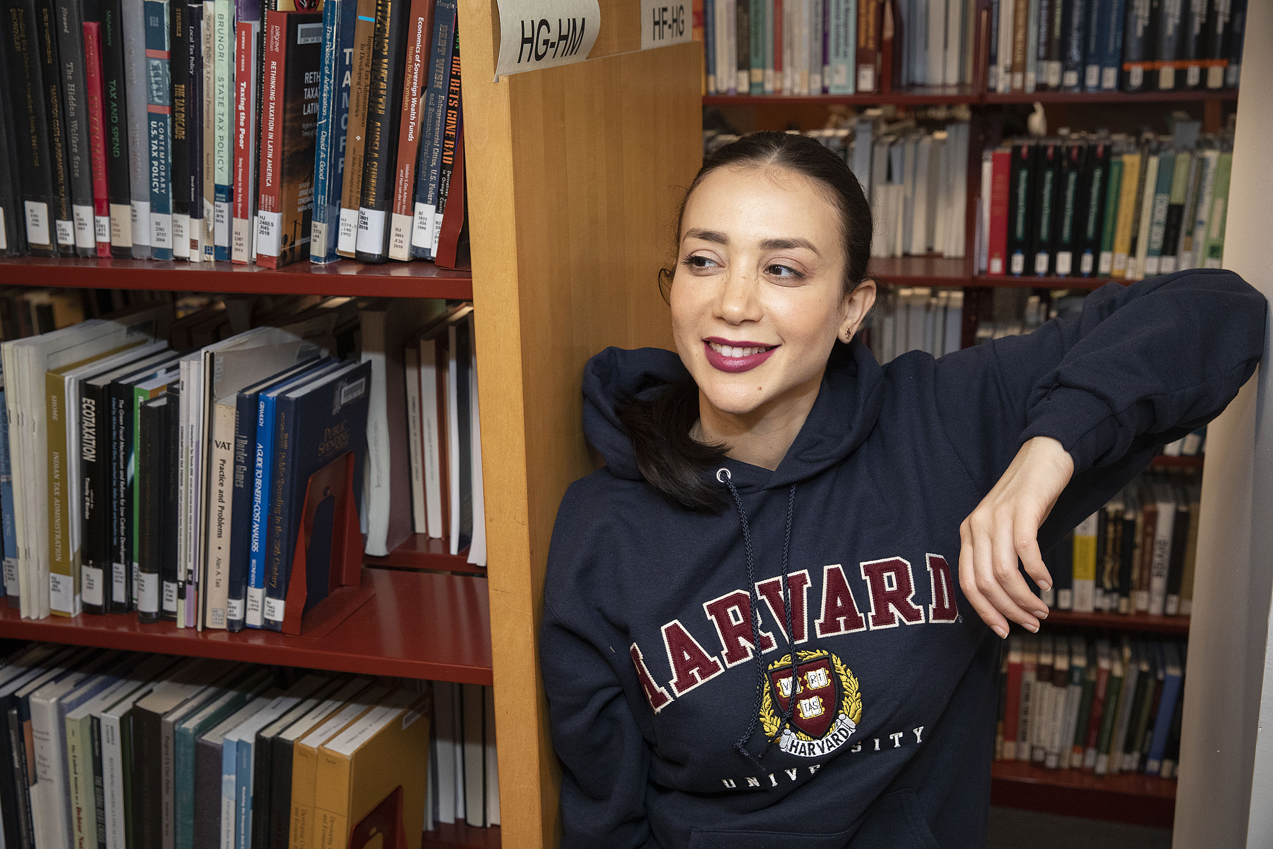 Lucila Takjerad in the library