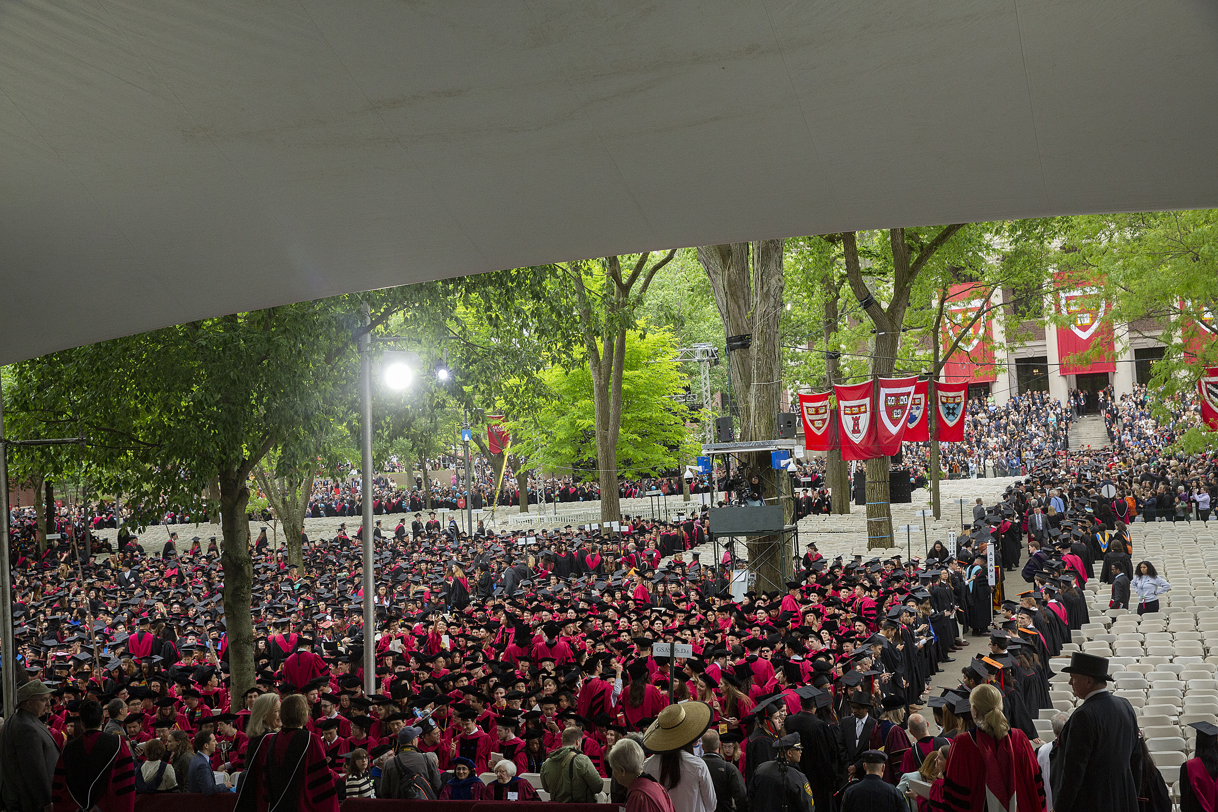 The mass procession to the Morning Exercises in the Tercentenary Theatre.