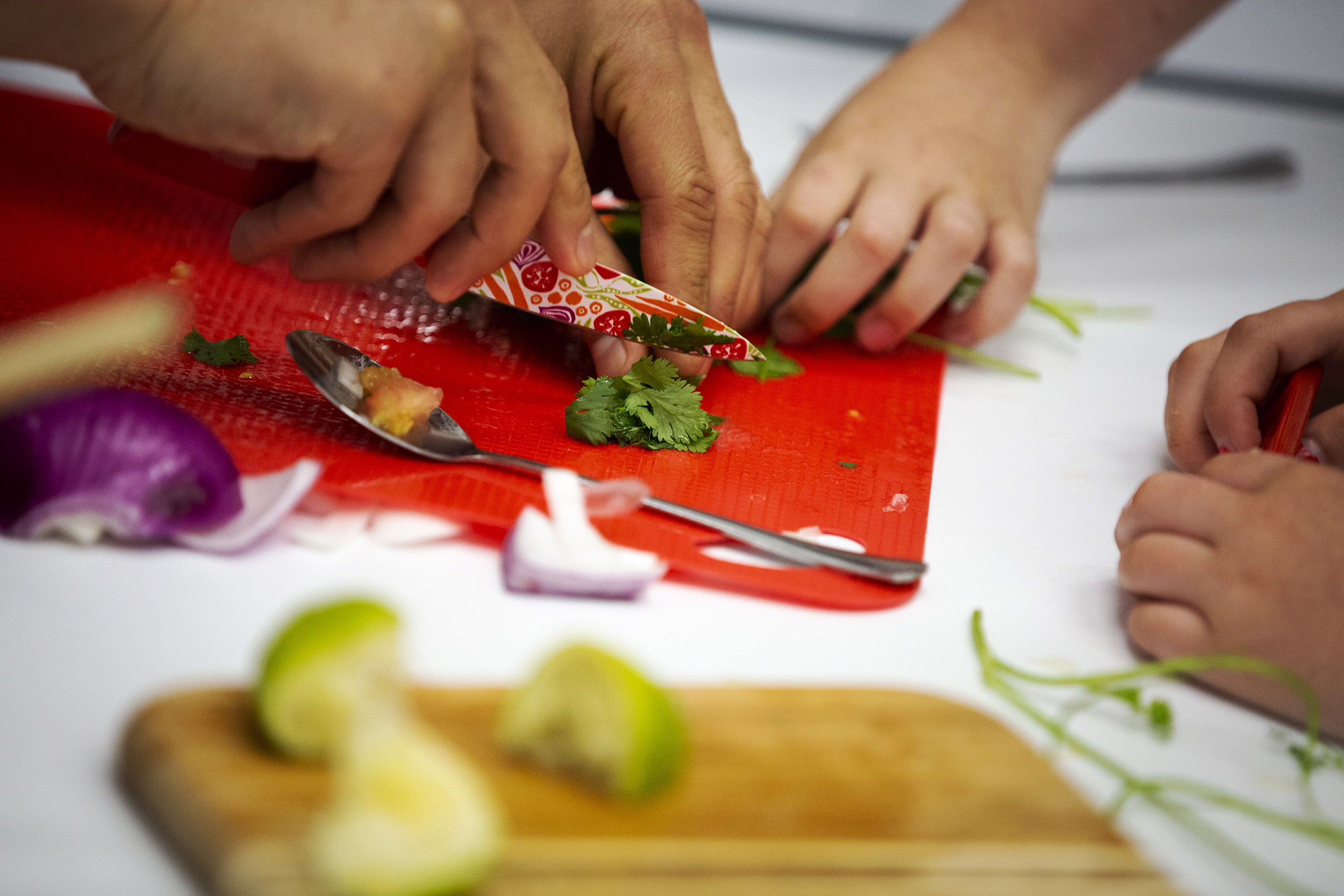 Students chop parsley.