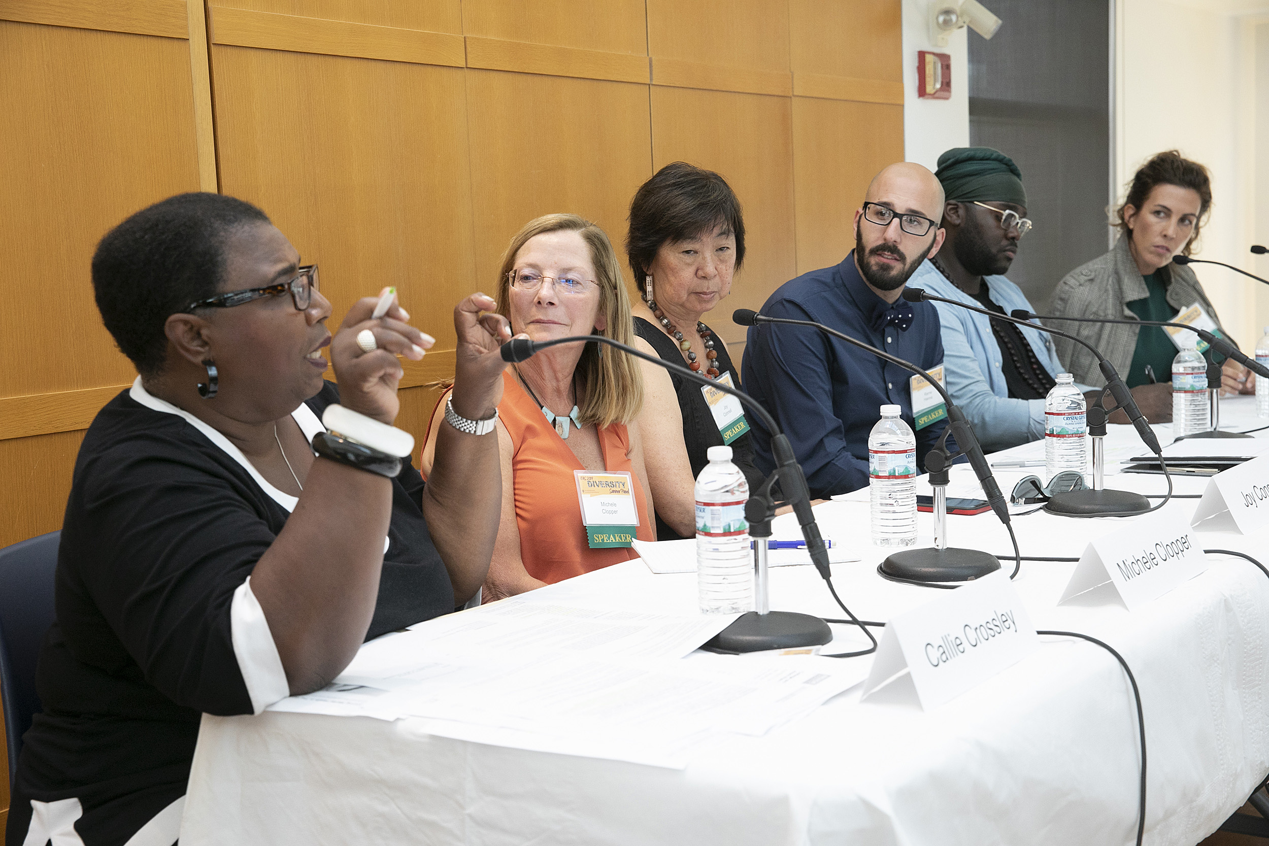 WGBH host Callie Crossley leads a panel on mental health in discussion at Harvard.