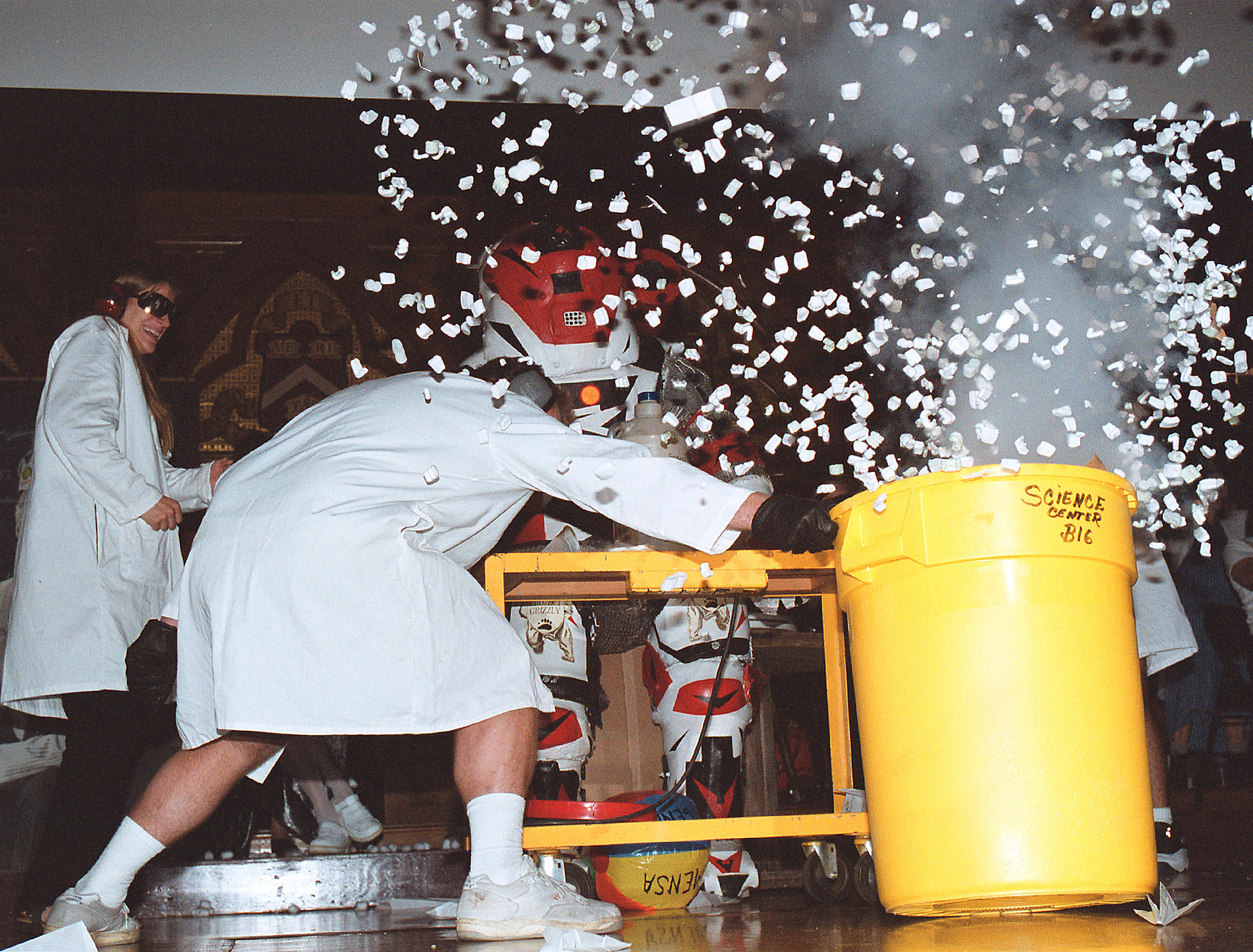 Scientists explode a barrel of confetti