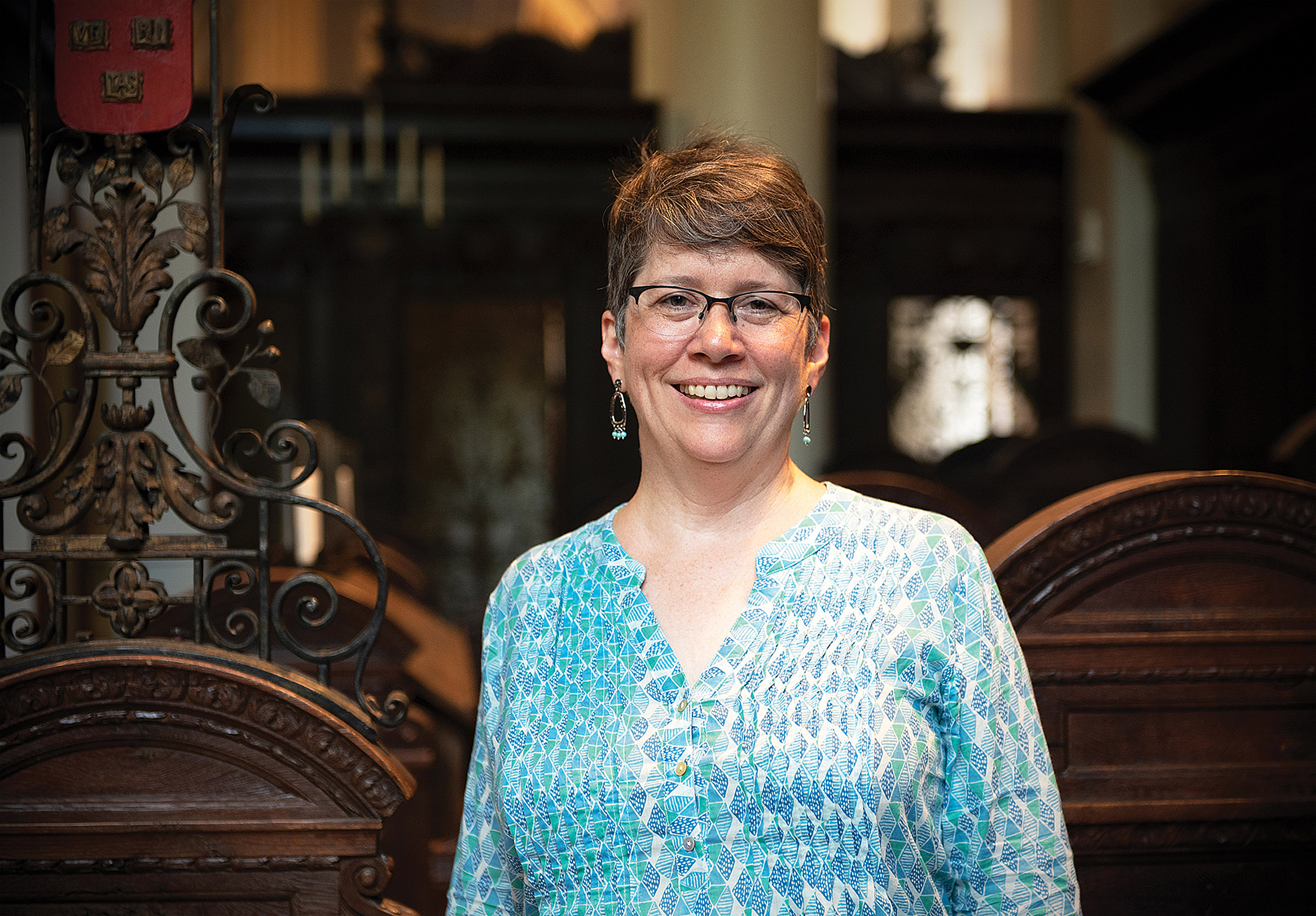 Stephanie Paulsell inside Memorial Church.