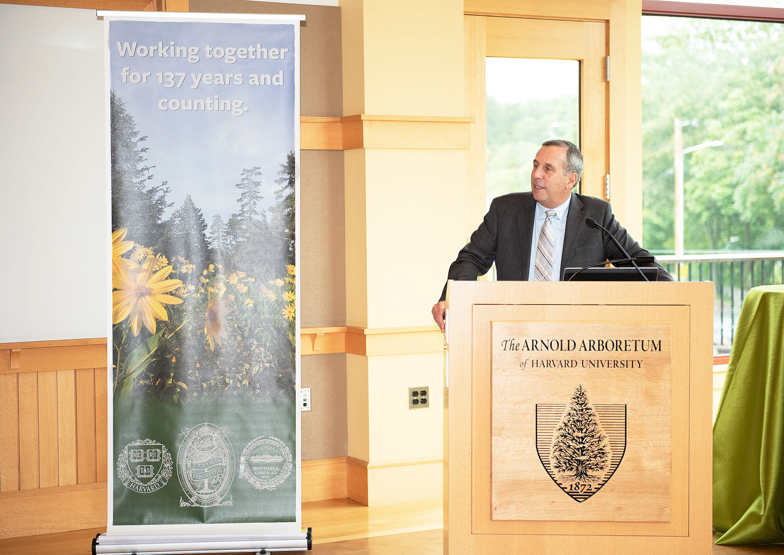 President Larry Bacow at Arboretum