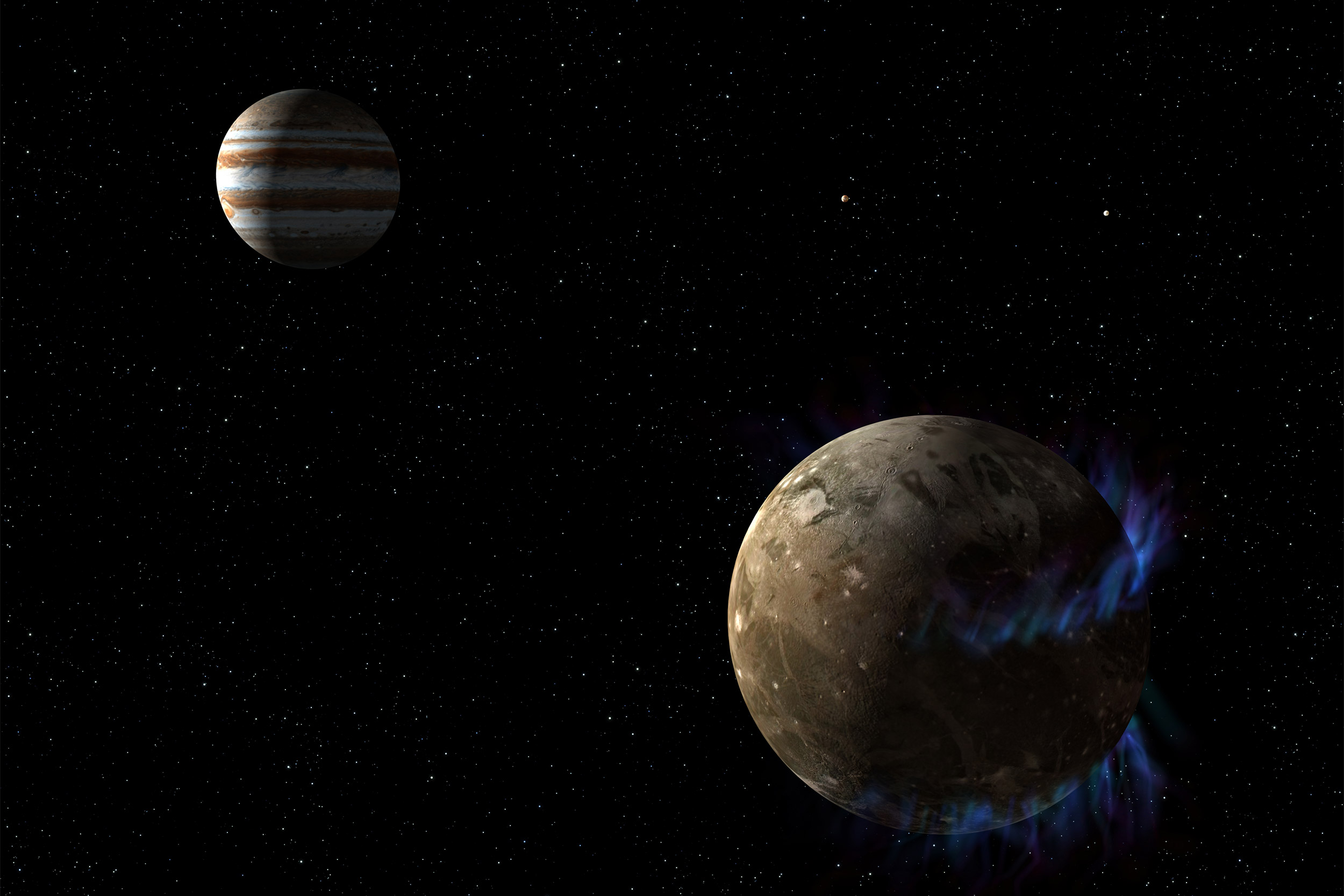 moon Ganymede orbits the giant planet Jupi