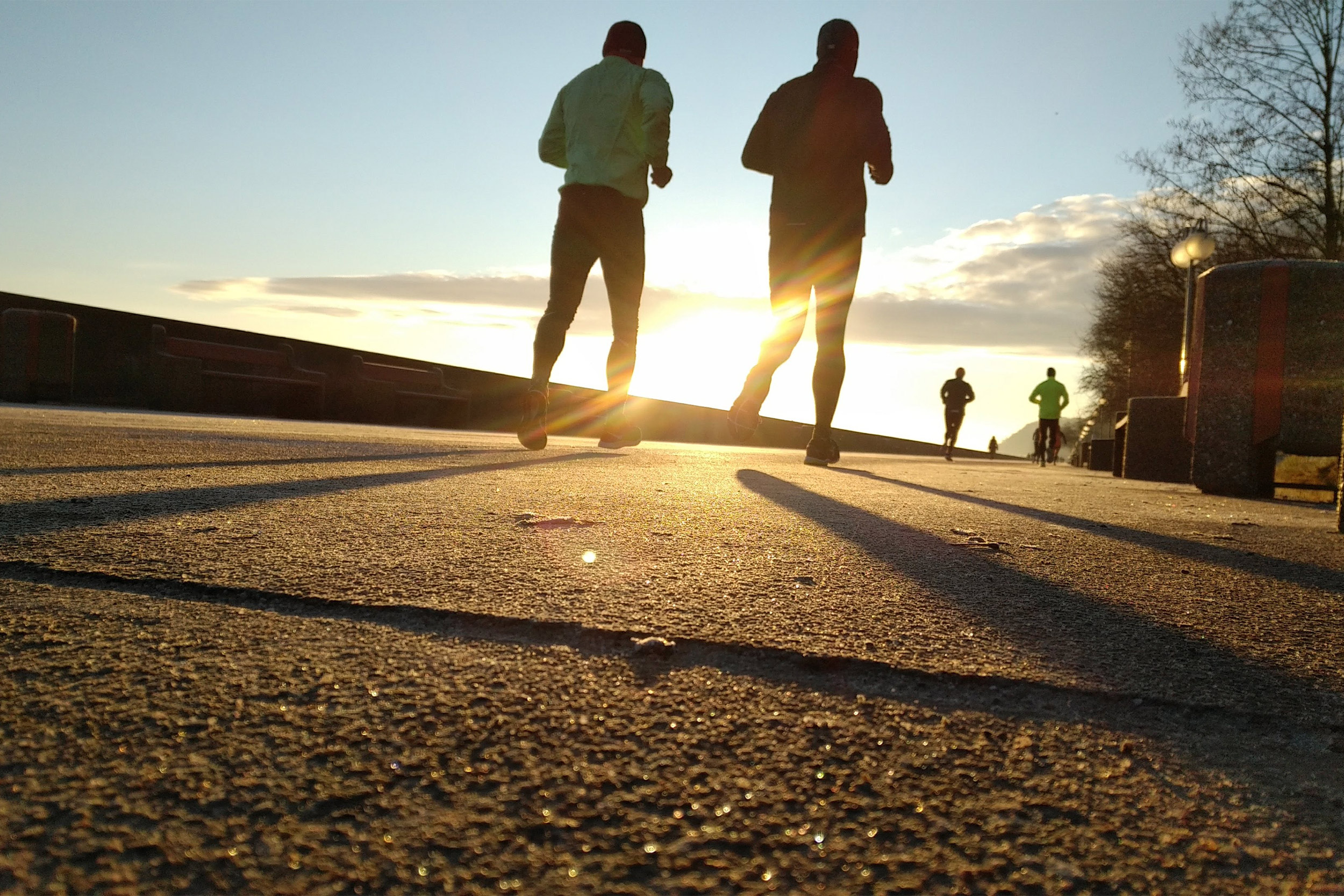 Two men running.