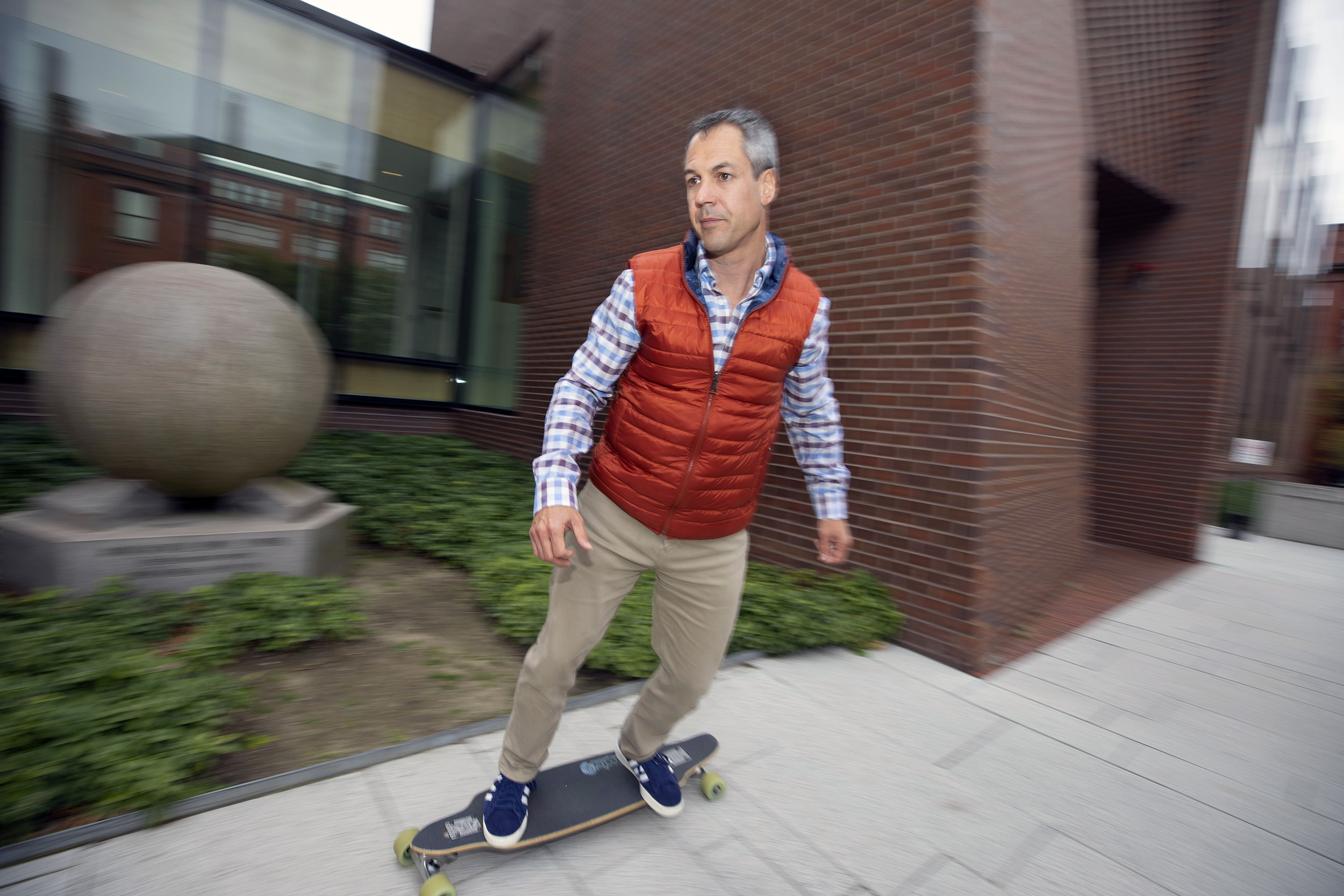 Matthew Liebmann rides a skateboard.