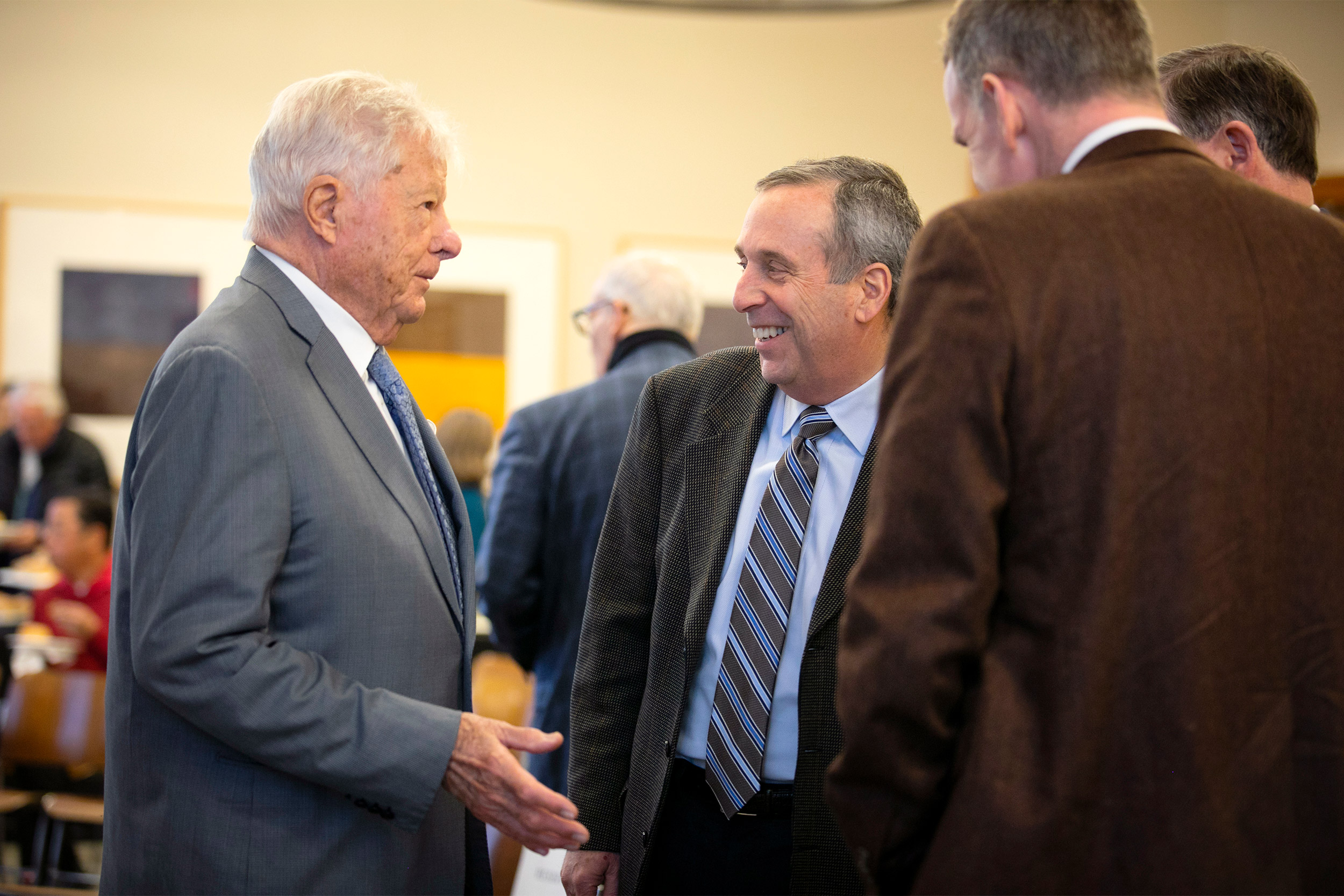 Jerome Lyle Rappaport (left) and Harvard President Larry Bacow speak before the event.