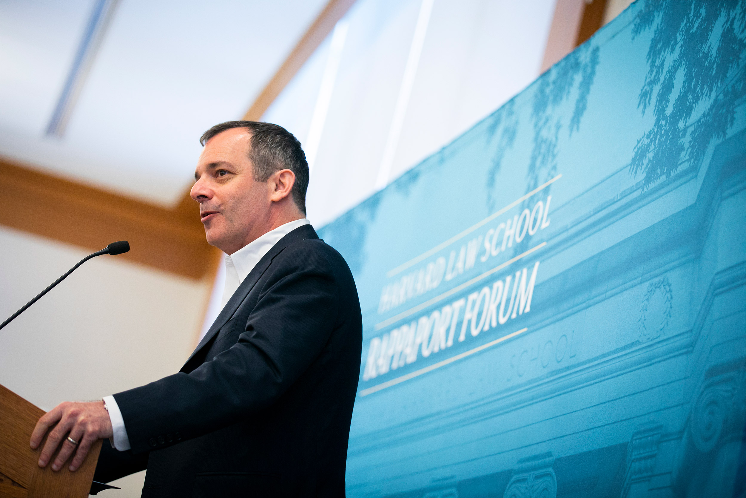 Harvard Law School Dean John F. Manning makes introductory remarks.