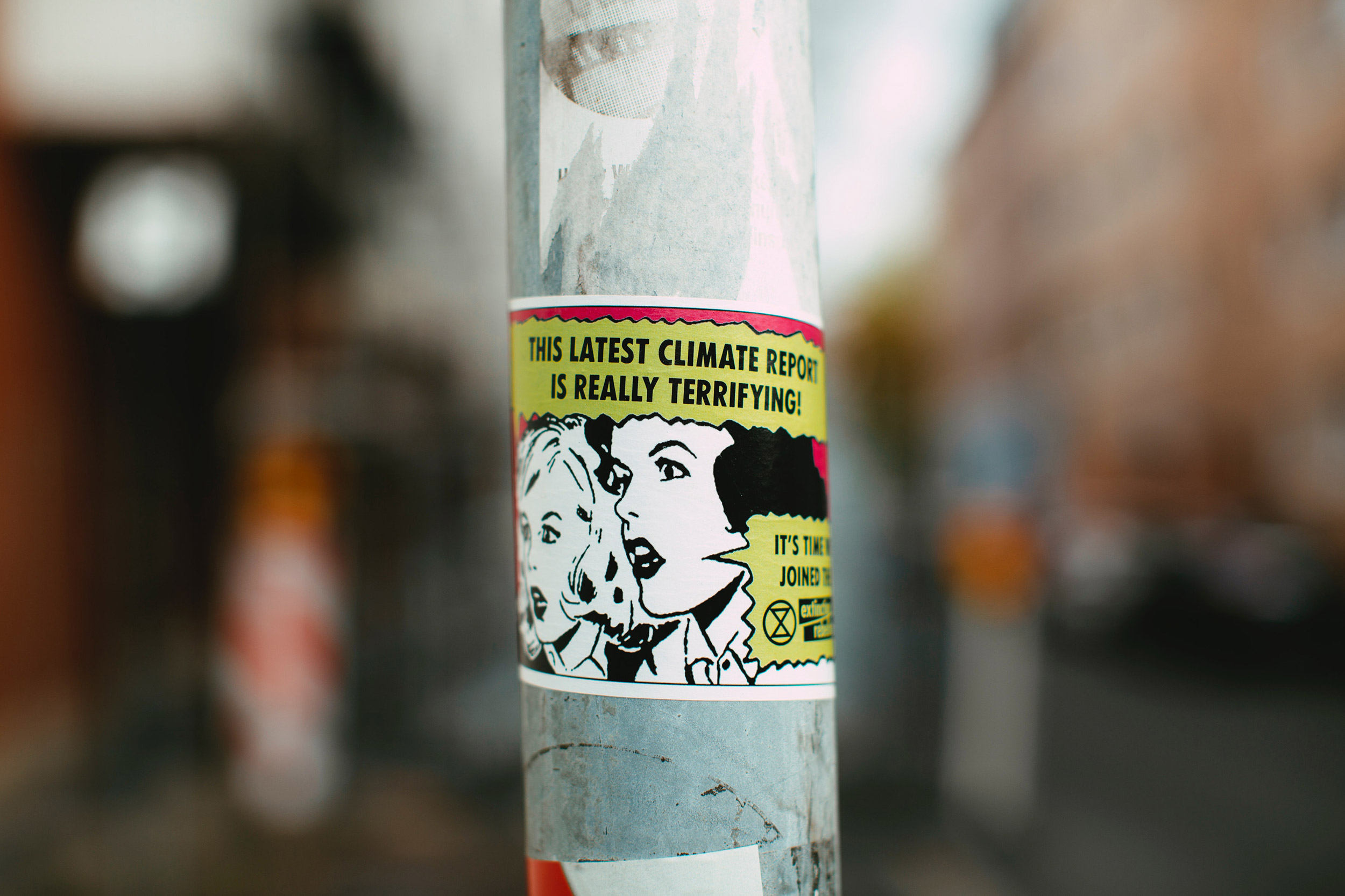 Pole with sticker.