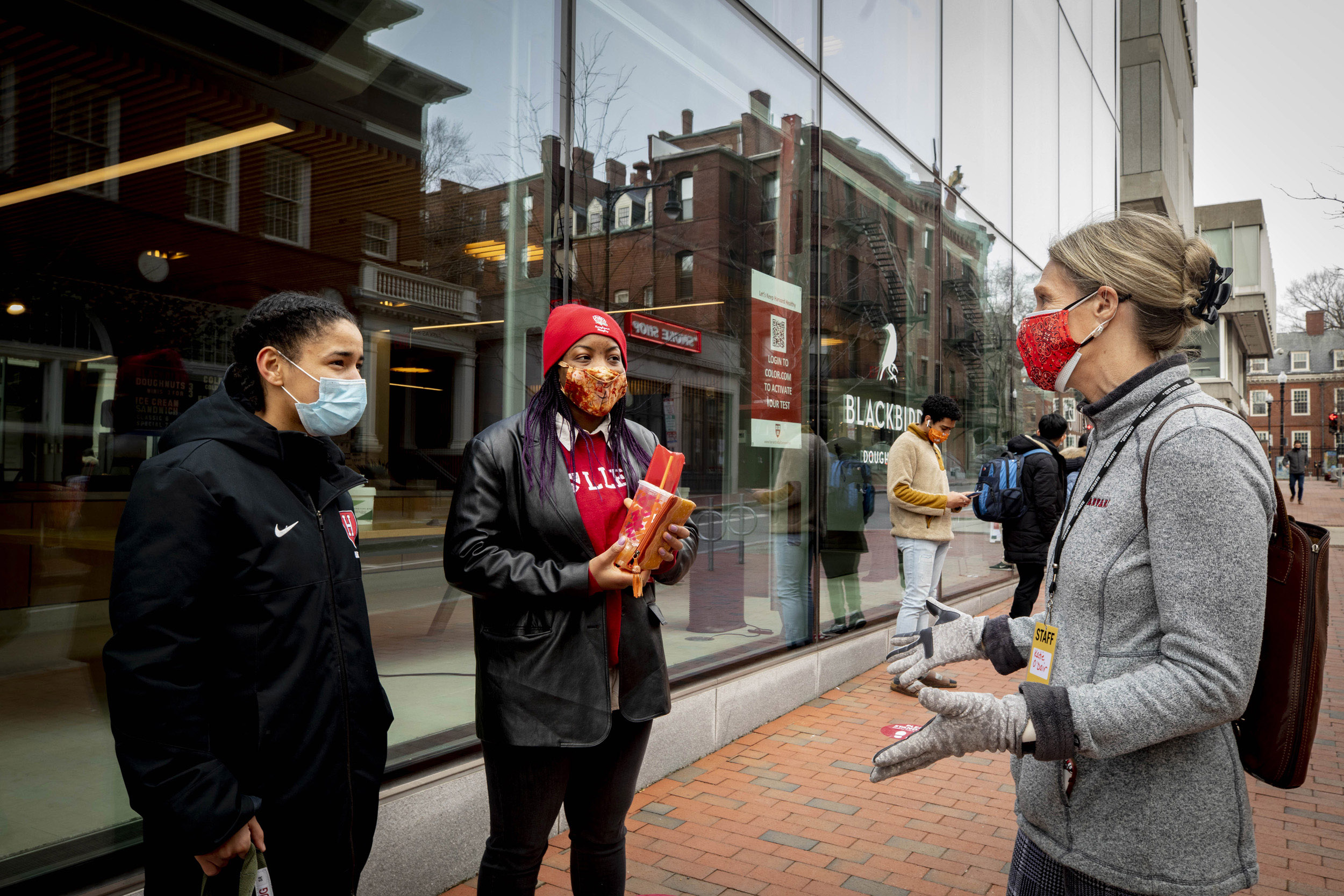 Talking out front.