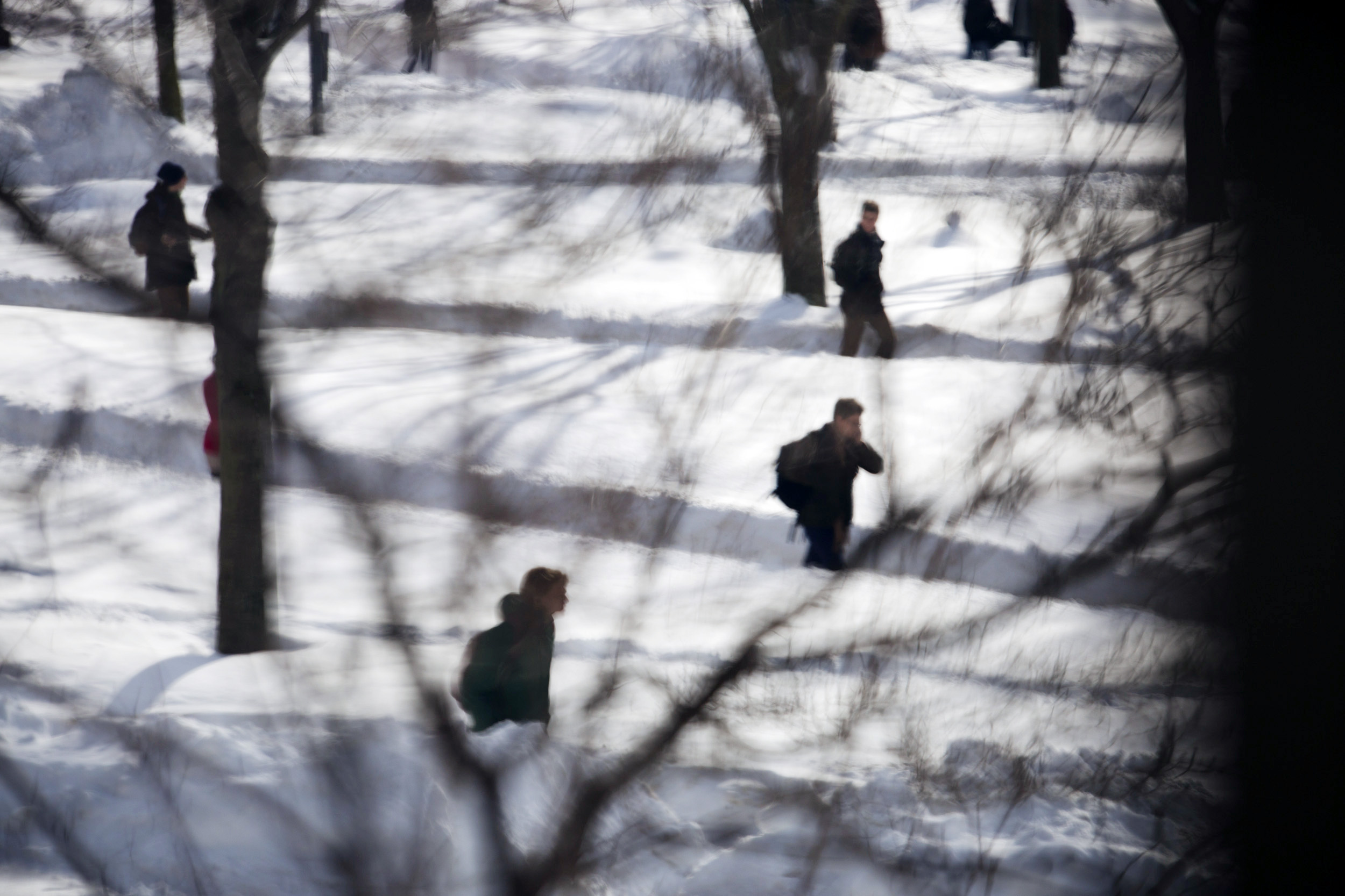 Students walking in snow.