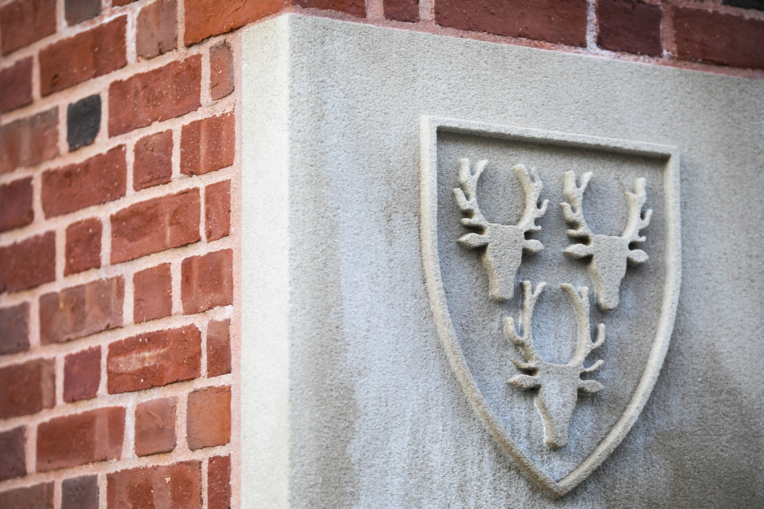 A detail of the Dunster House seal with three moose heads is pictured