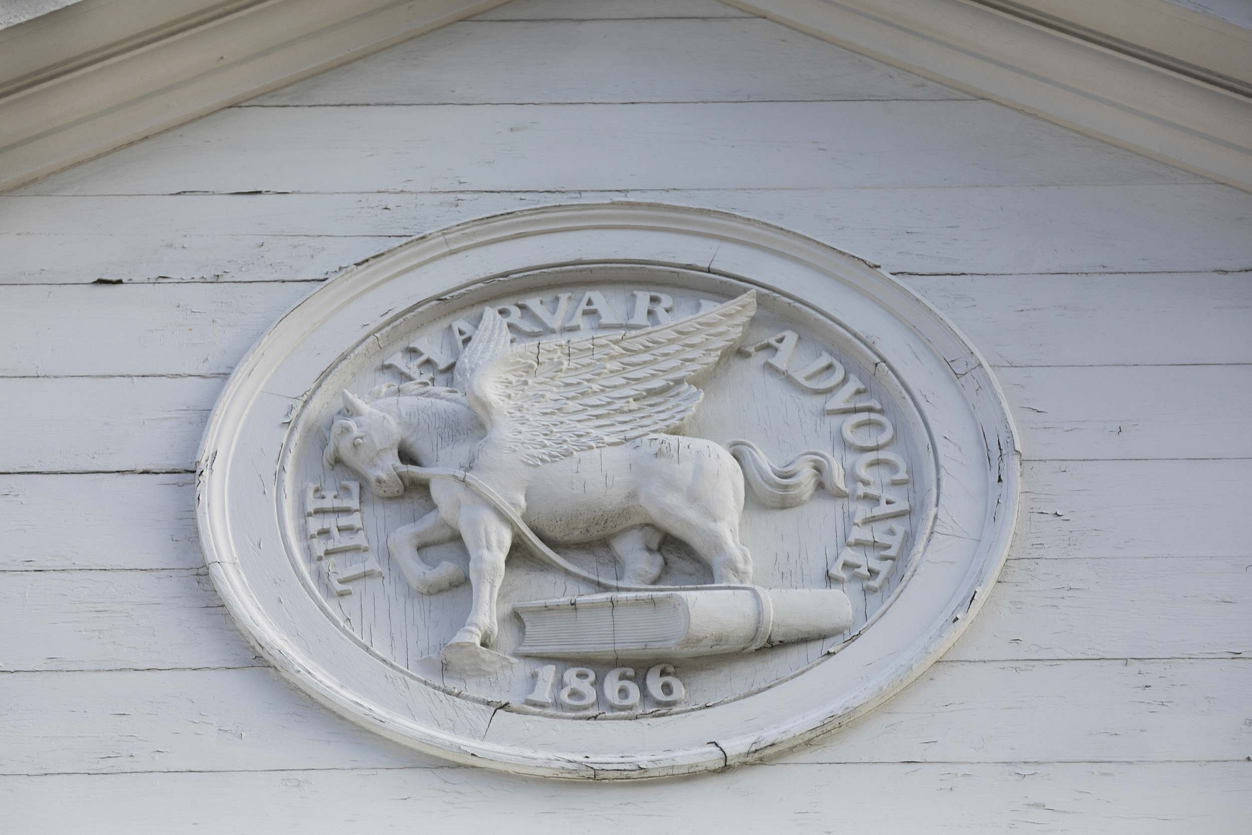 A Pegasus decorates the Harvard Advocate Building