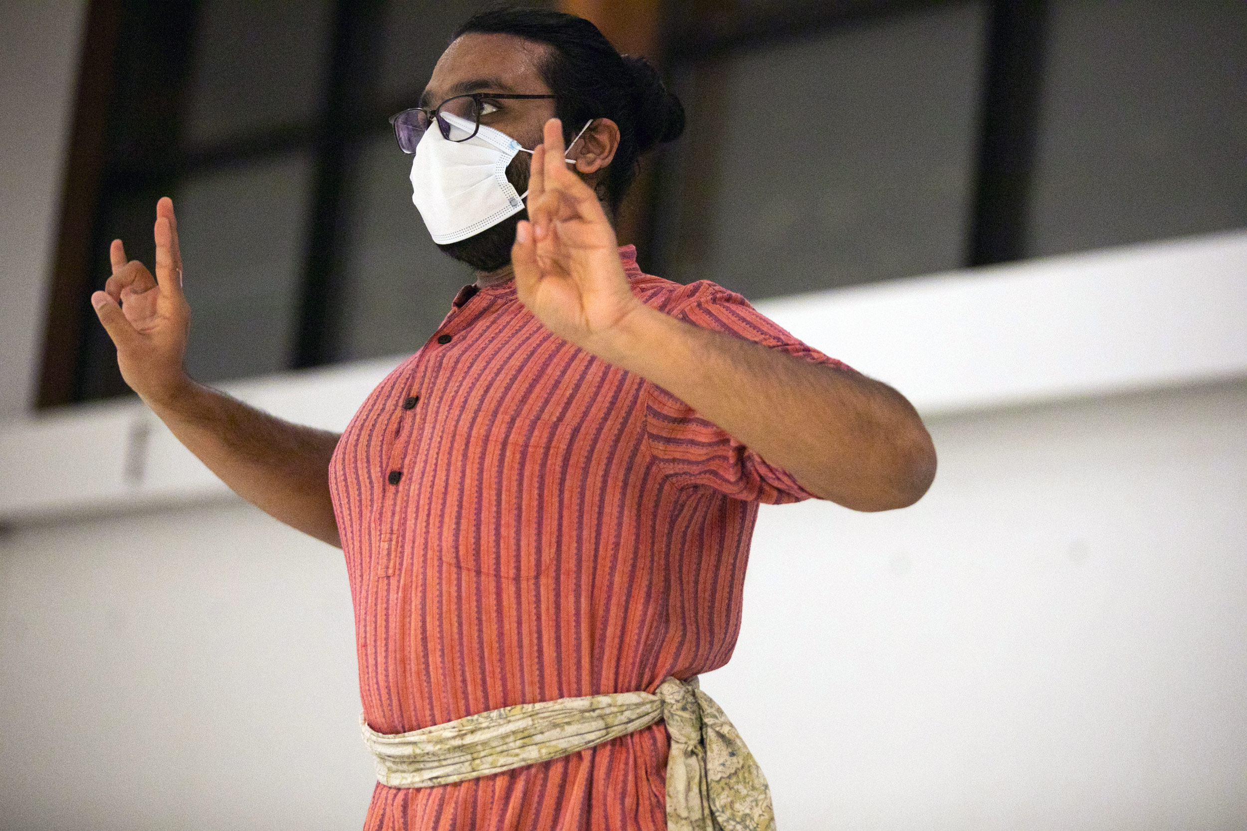 Akarsh Raghunath dances during Bharatnatayam class.