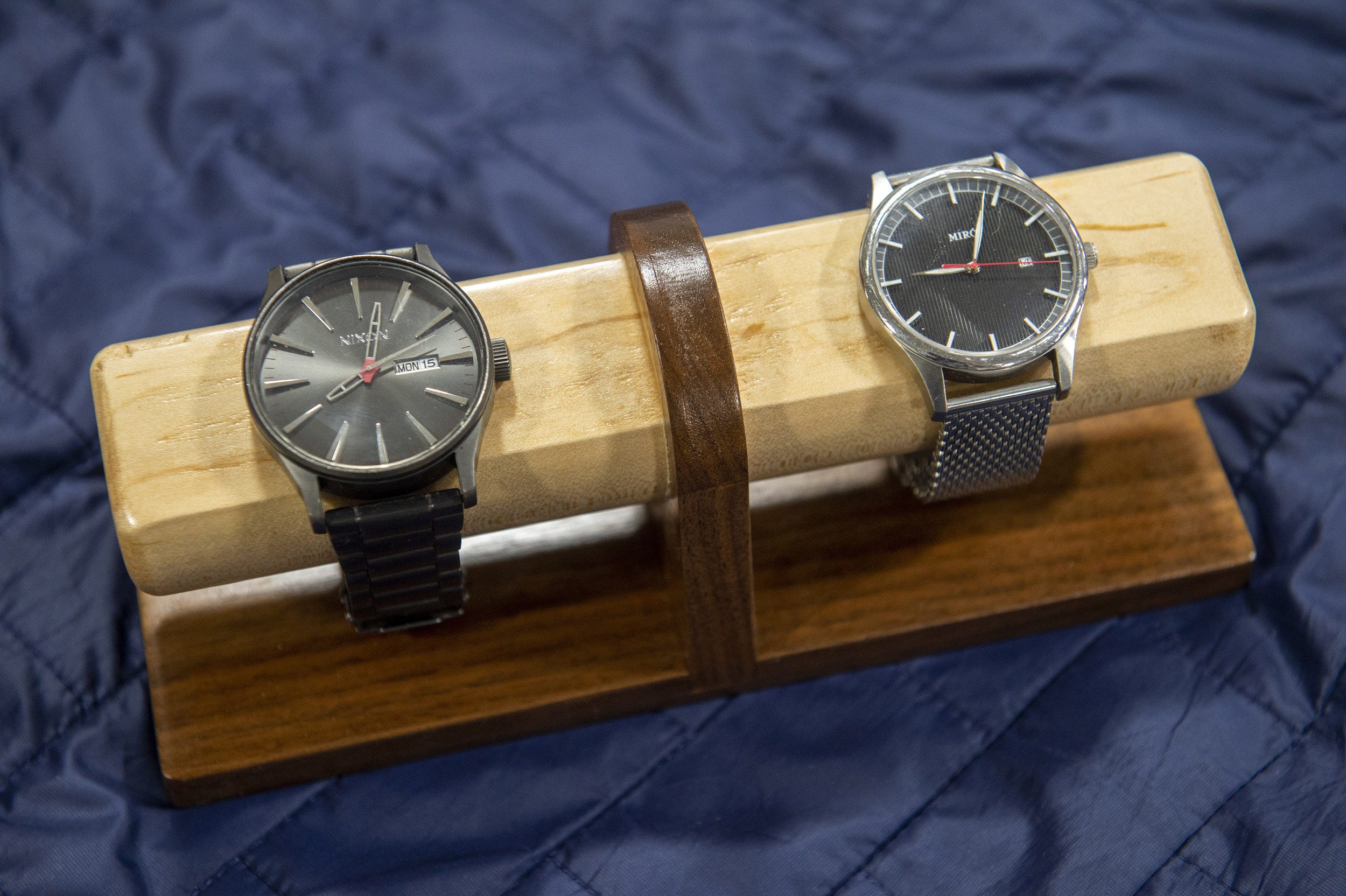 Walnut watch holder.