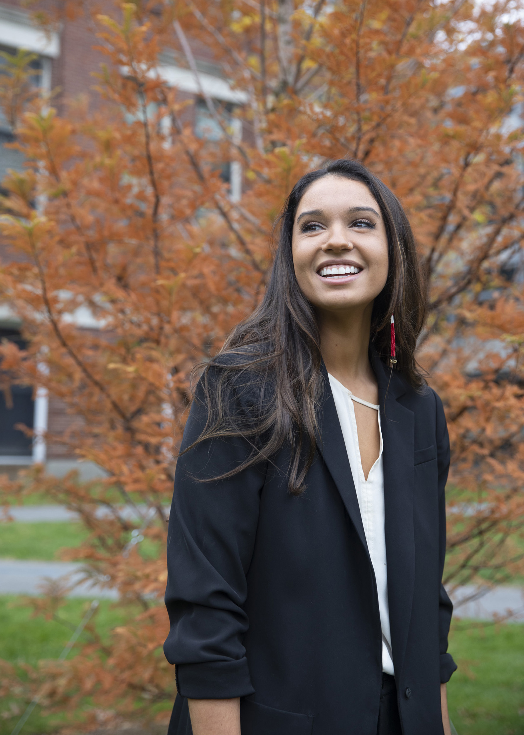 Samantha Maltais outside Pierce Hall..