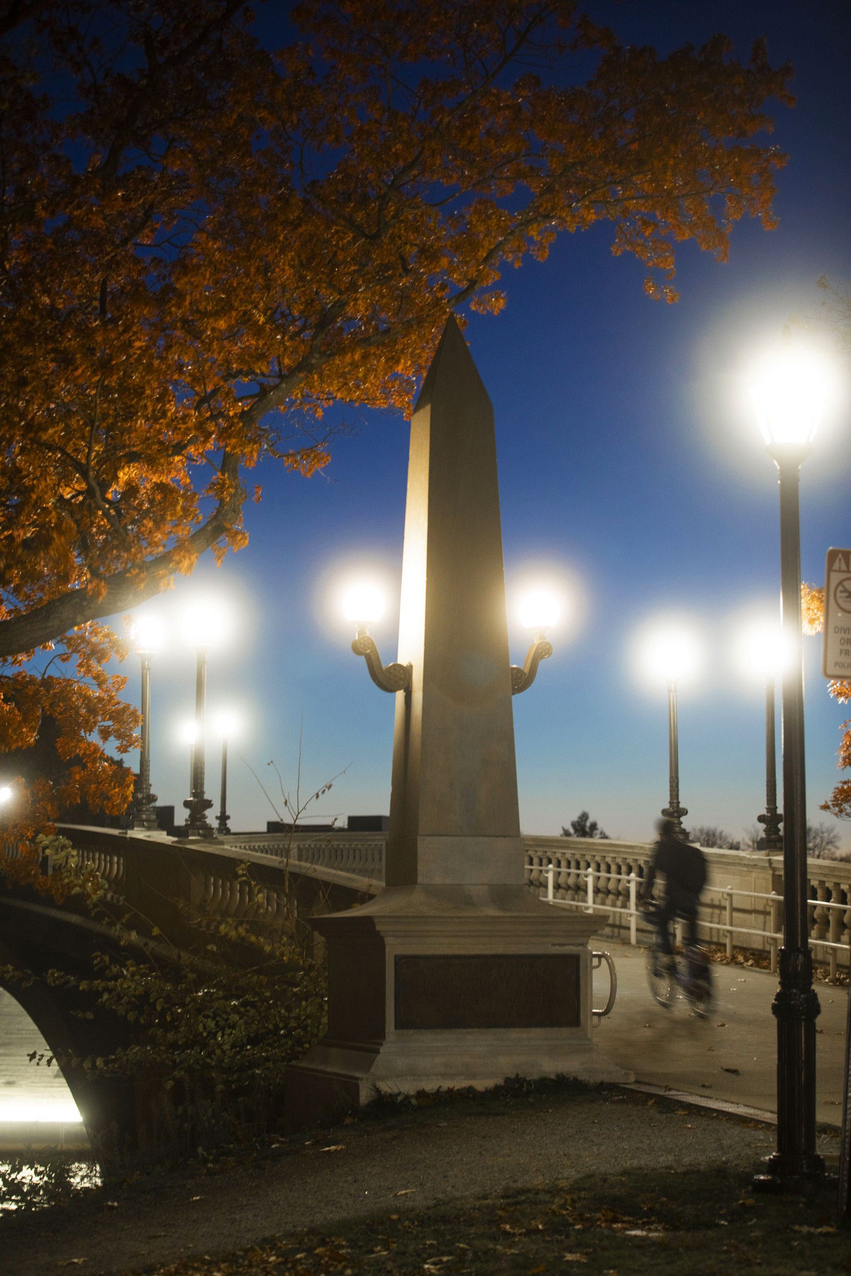 John W. Weeks Memorial Bridge is aglow.