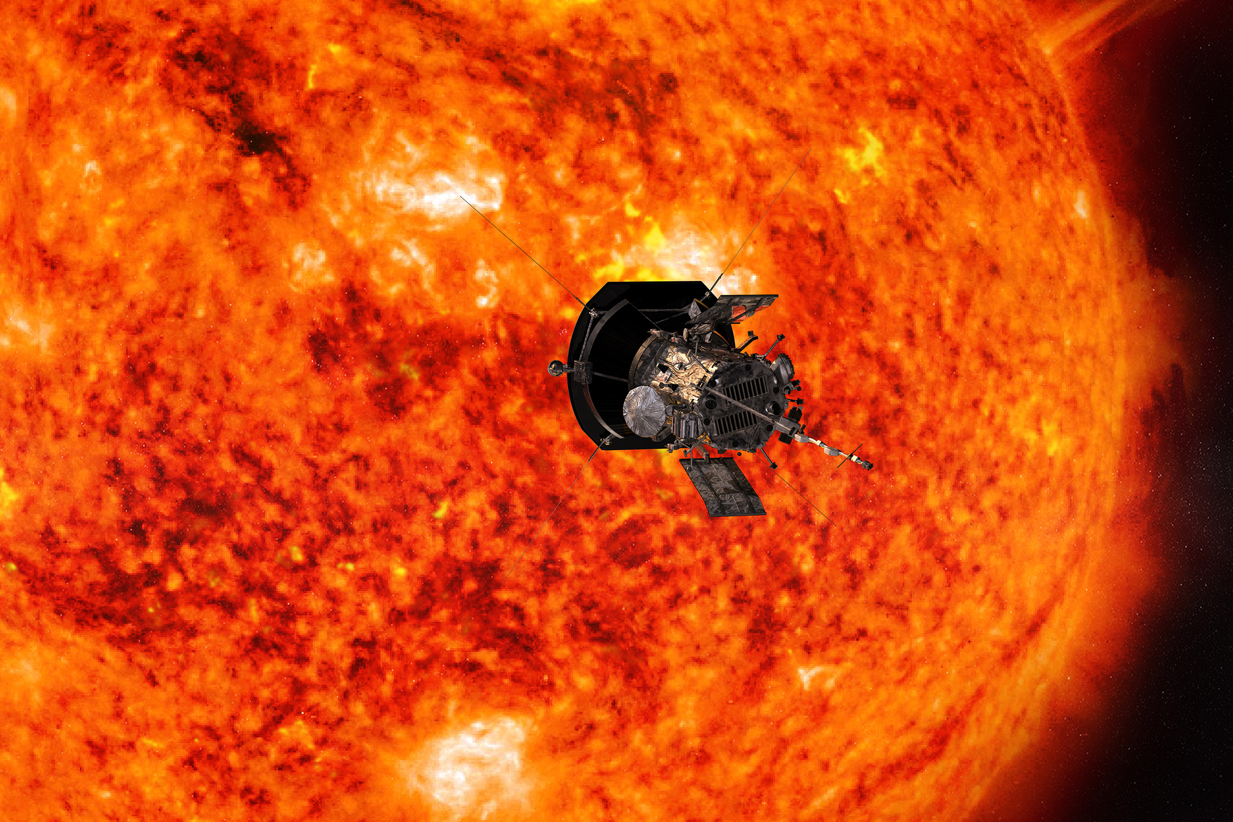 Artist’s conception of the Parker Solar Probe spacecraft approaching the sun.