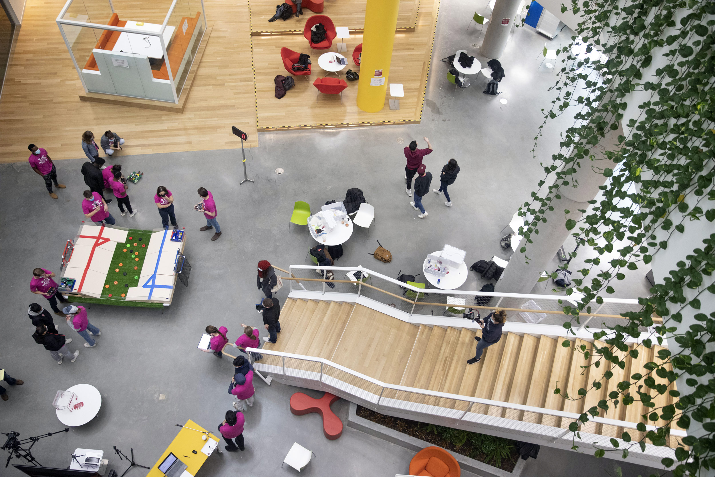 This overview shows Turf Wars, where students’ handmade remote-controlled ATVs compete for points on a challenging obstacle course.