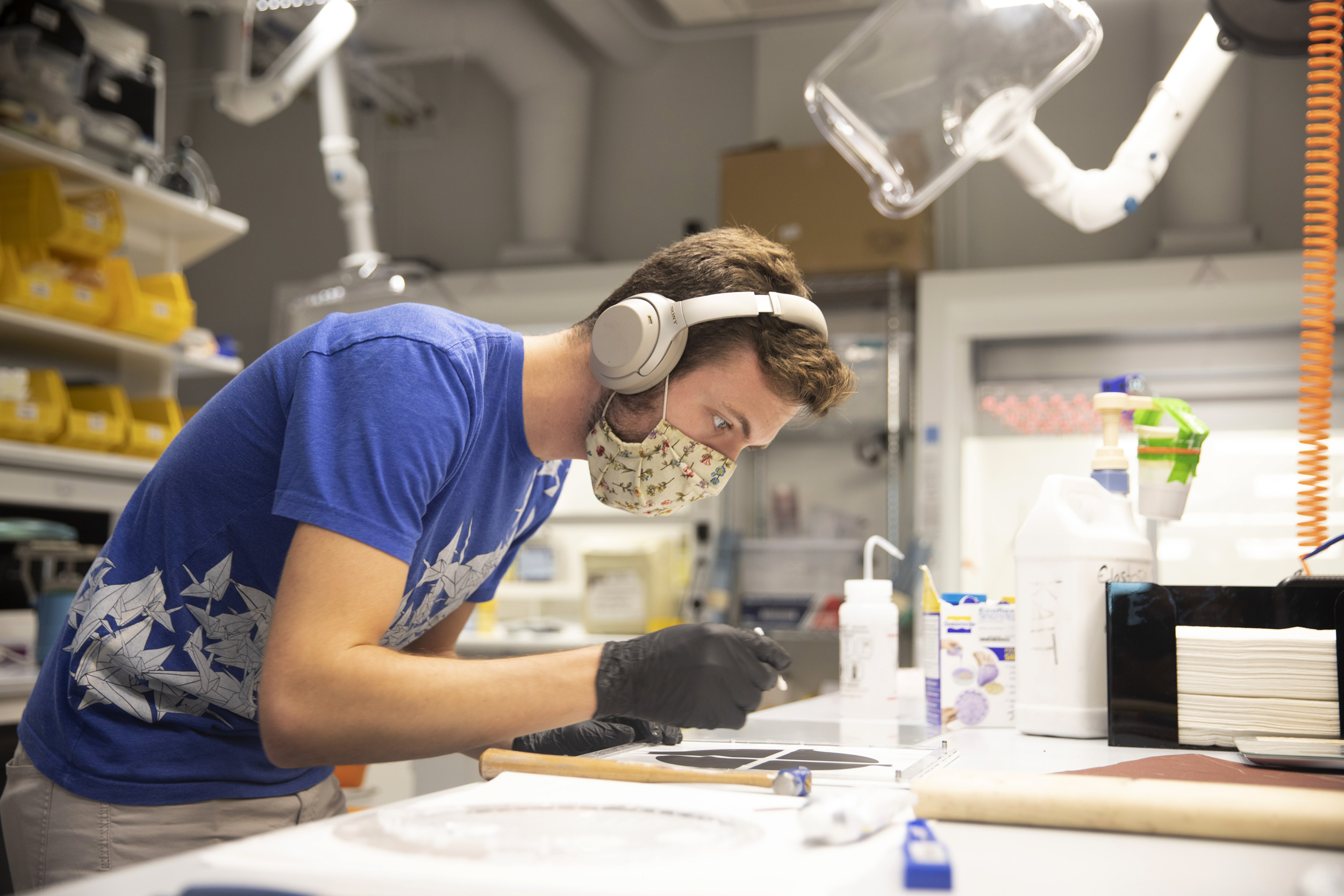 Graduate student Andy Cohen studies soft robotics and builds “artificial muscles” out of rubber and carbon particles to make soft robots stronger, and strong robots softer.