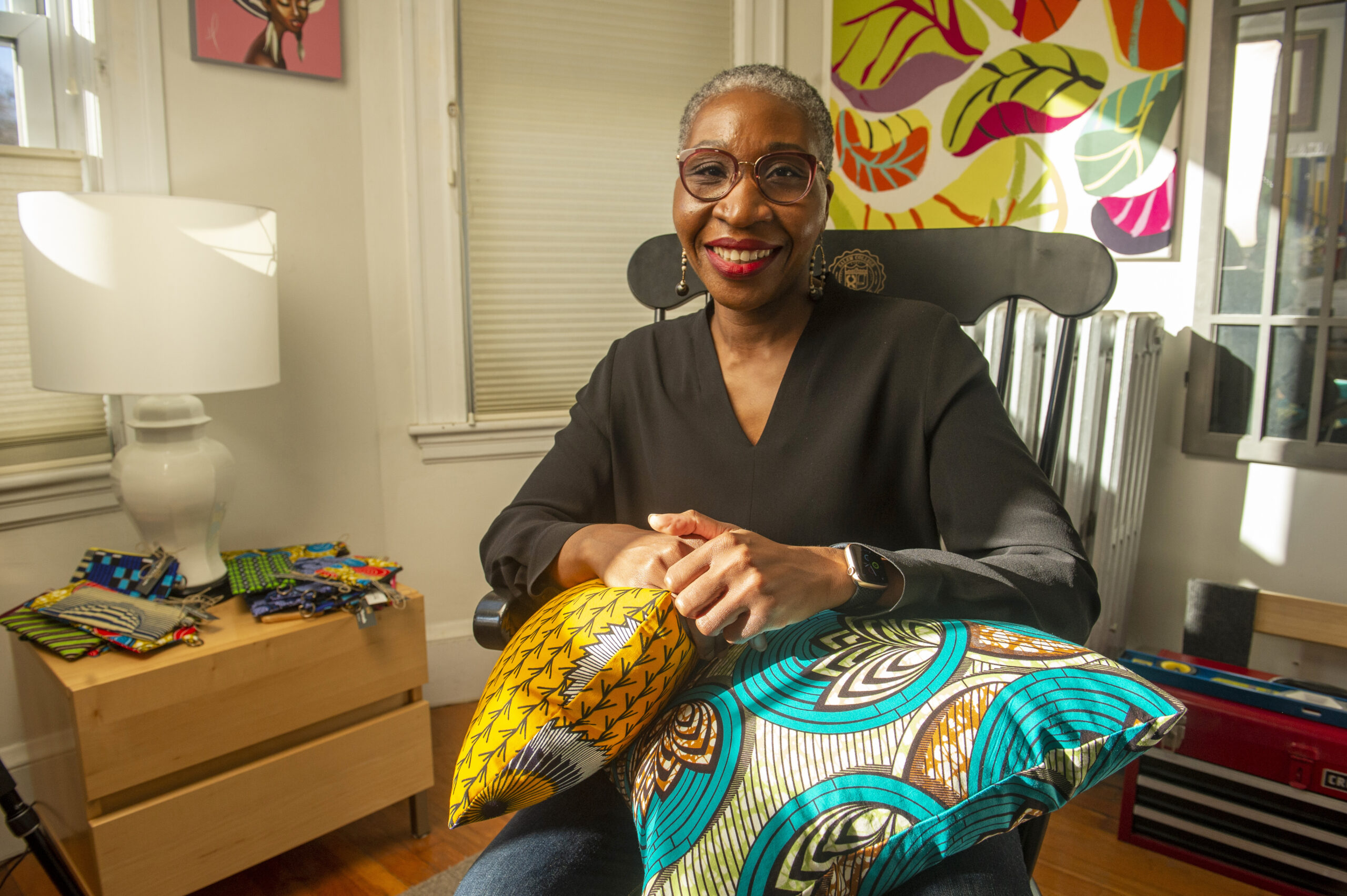 Oyinda Oyelaran with her Nigerian pillows