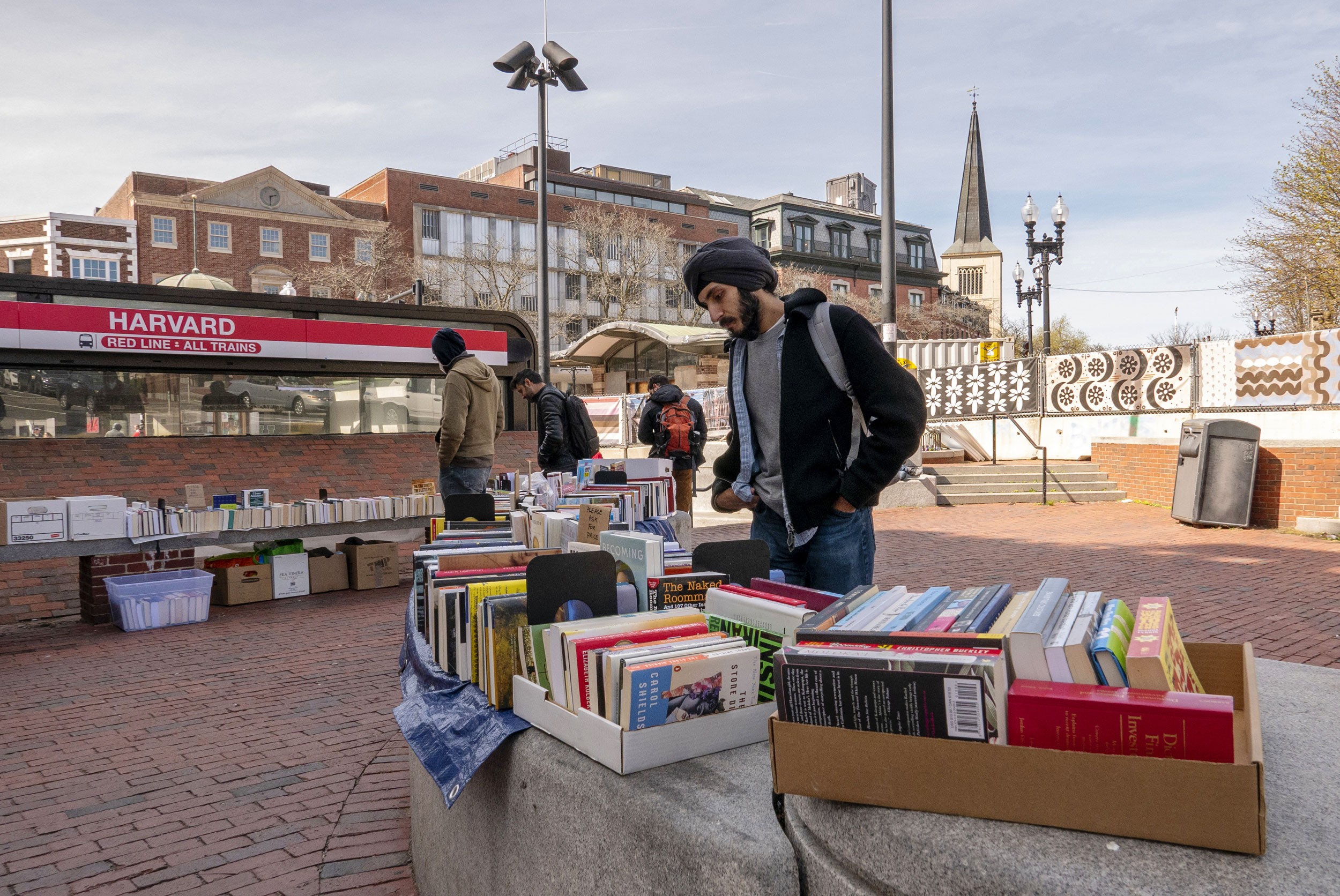 Selling books.