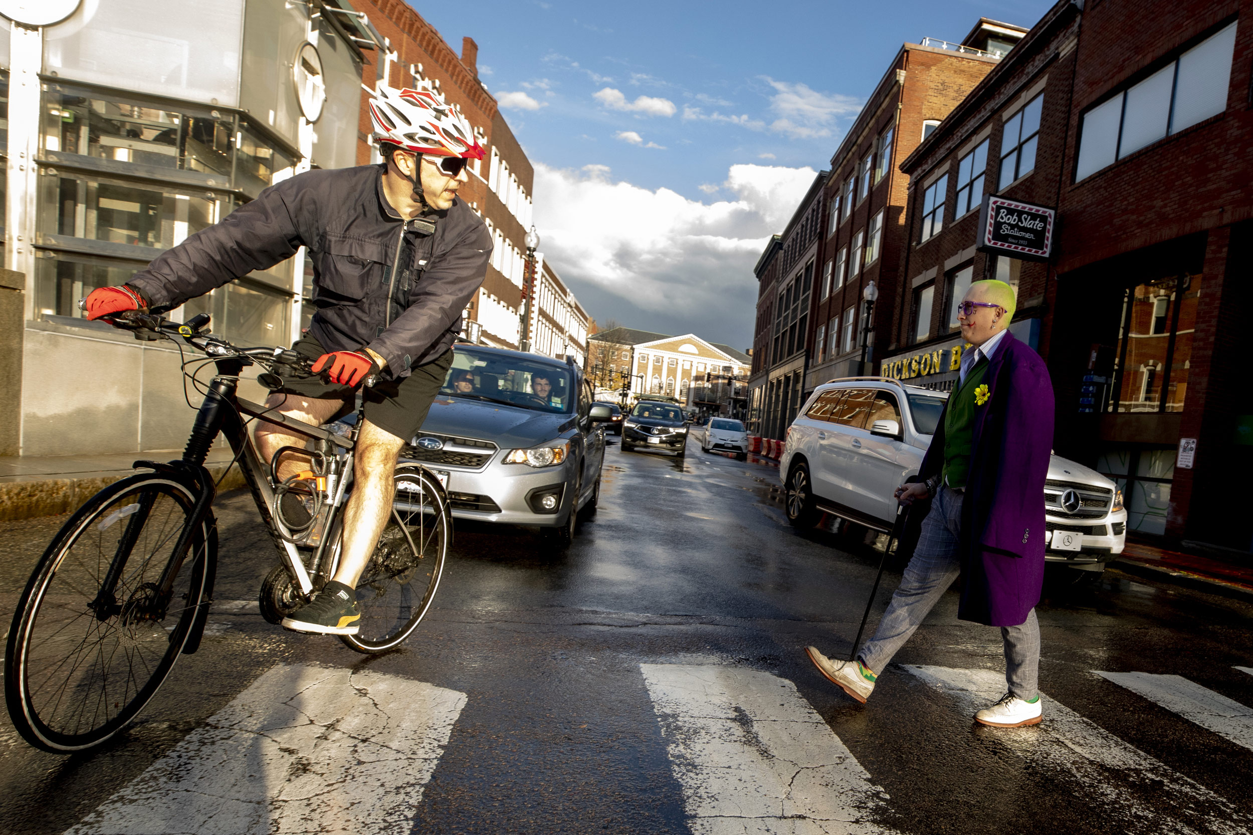 Man riding a bike.